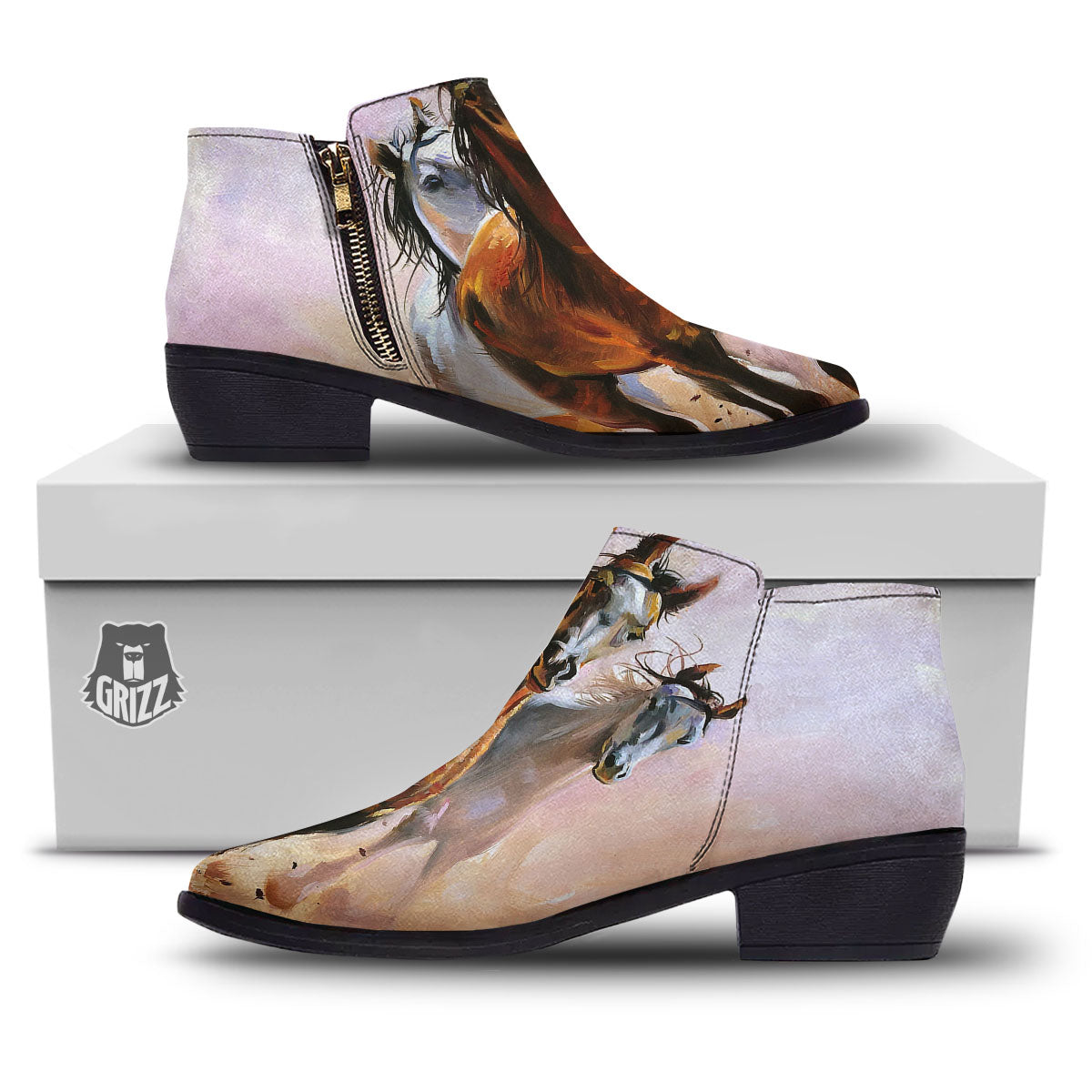 Painting Horse Vintage Print Ankle Boots-grizzshop