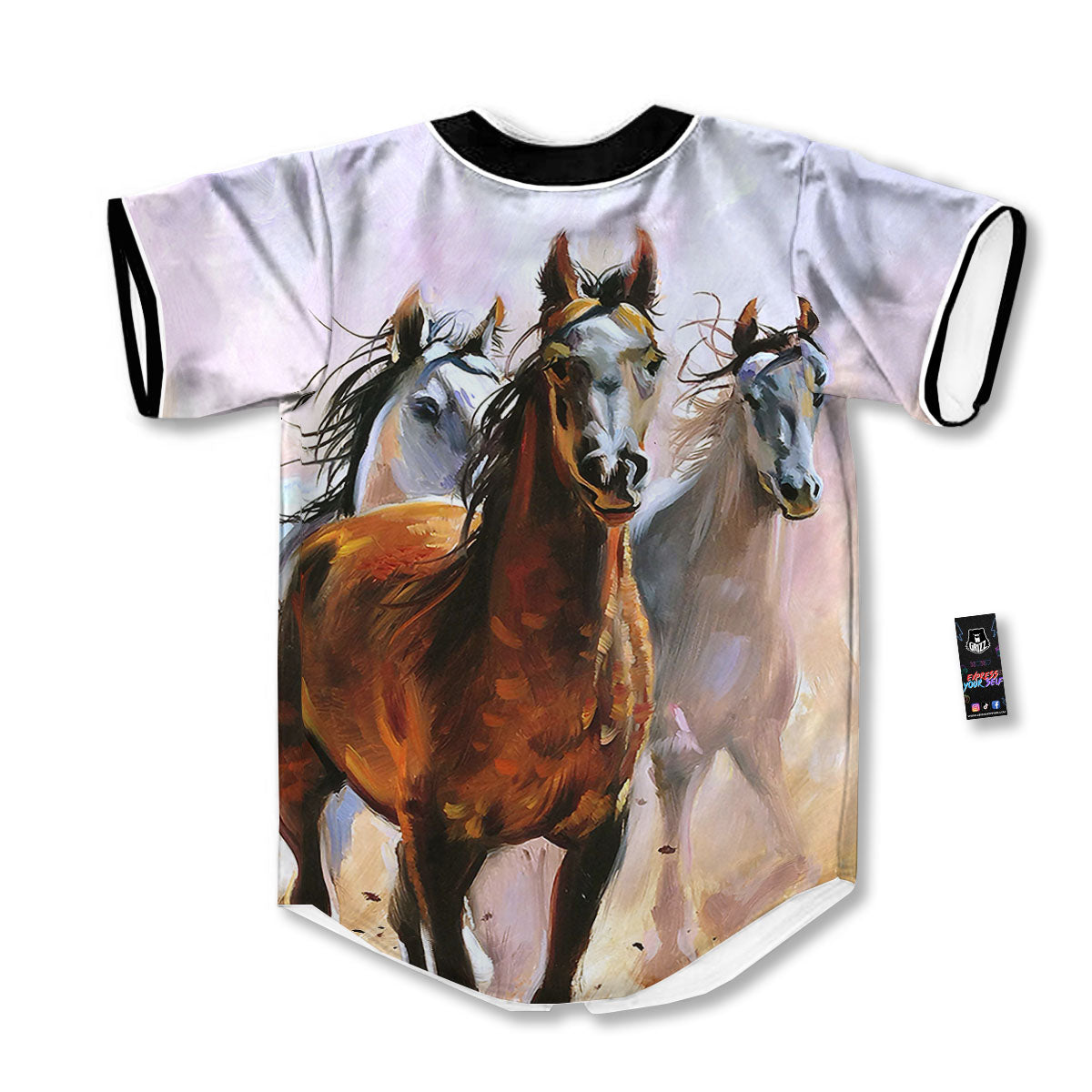 Painting Horse Vintage Print Baseball Jersey-grizzshop