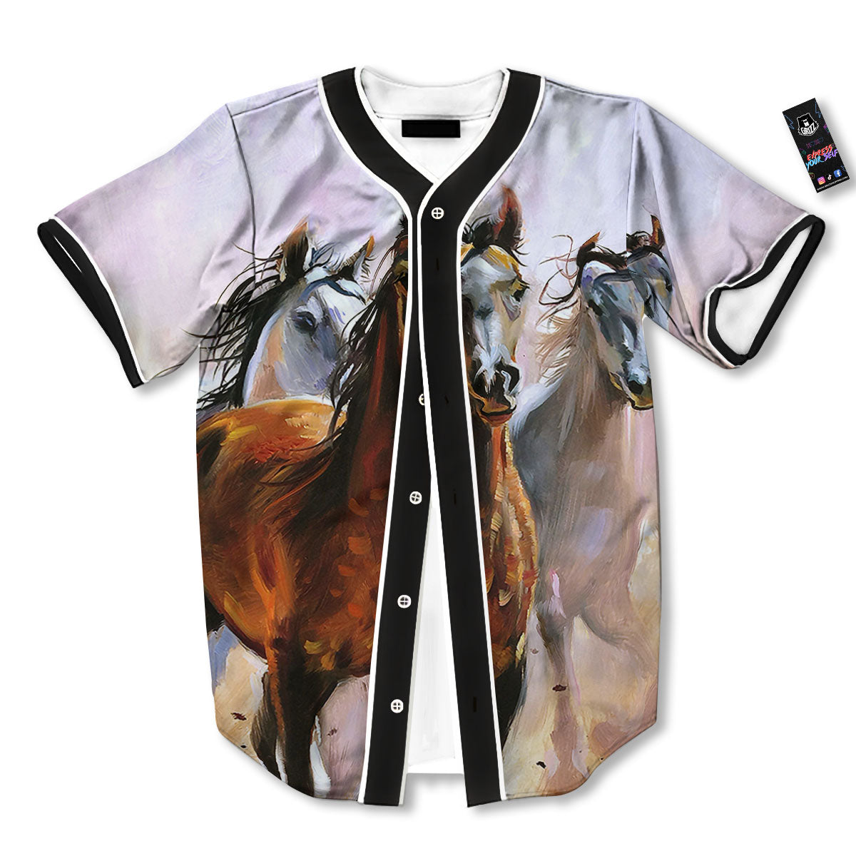 Painting Horse Vintage Print Baseball Jersey-grizzshop