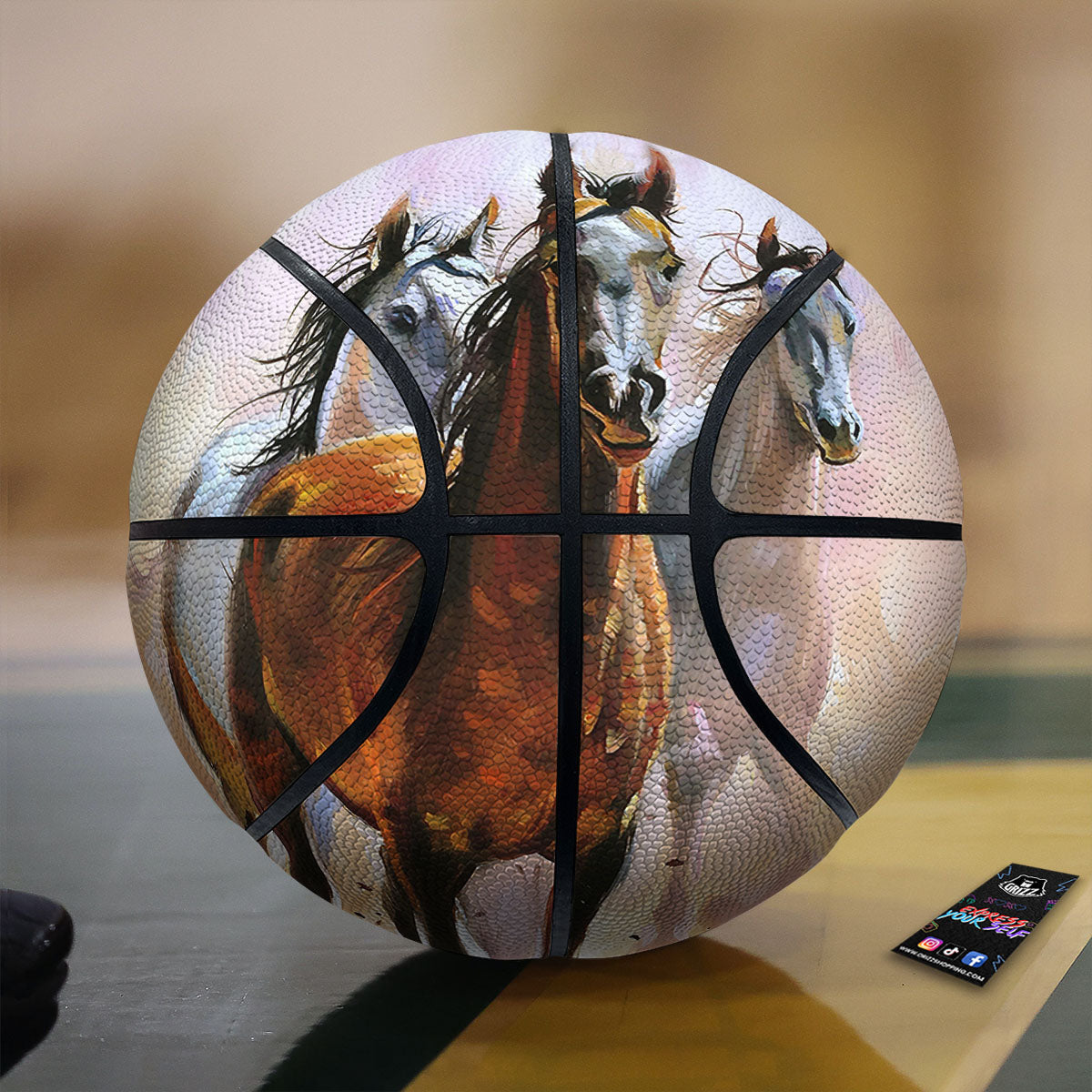 Painting Horse Vintage Print Basketball