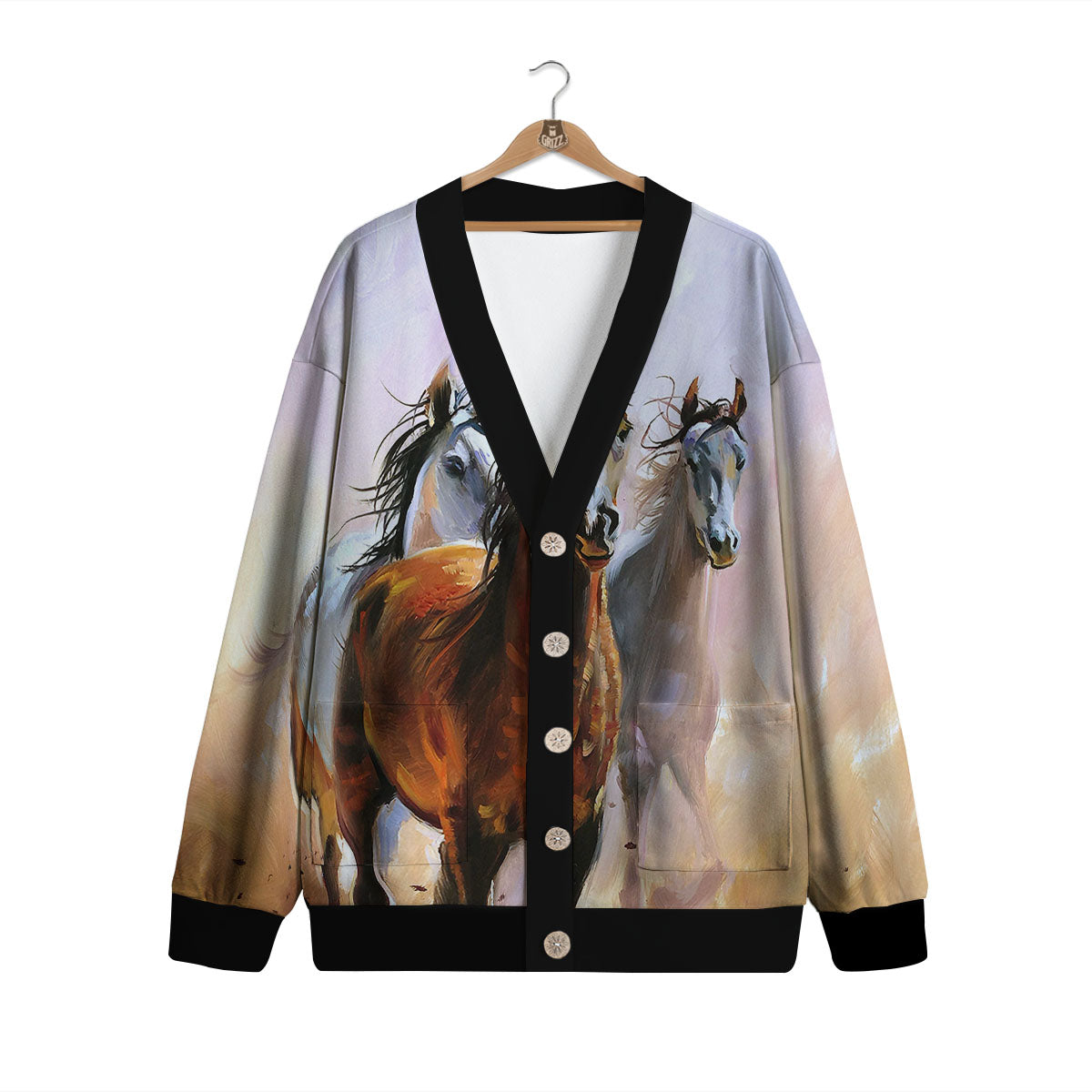 Painting Horse Vintage Print Cardigan-grizzshop
