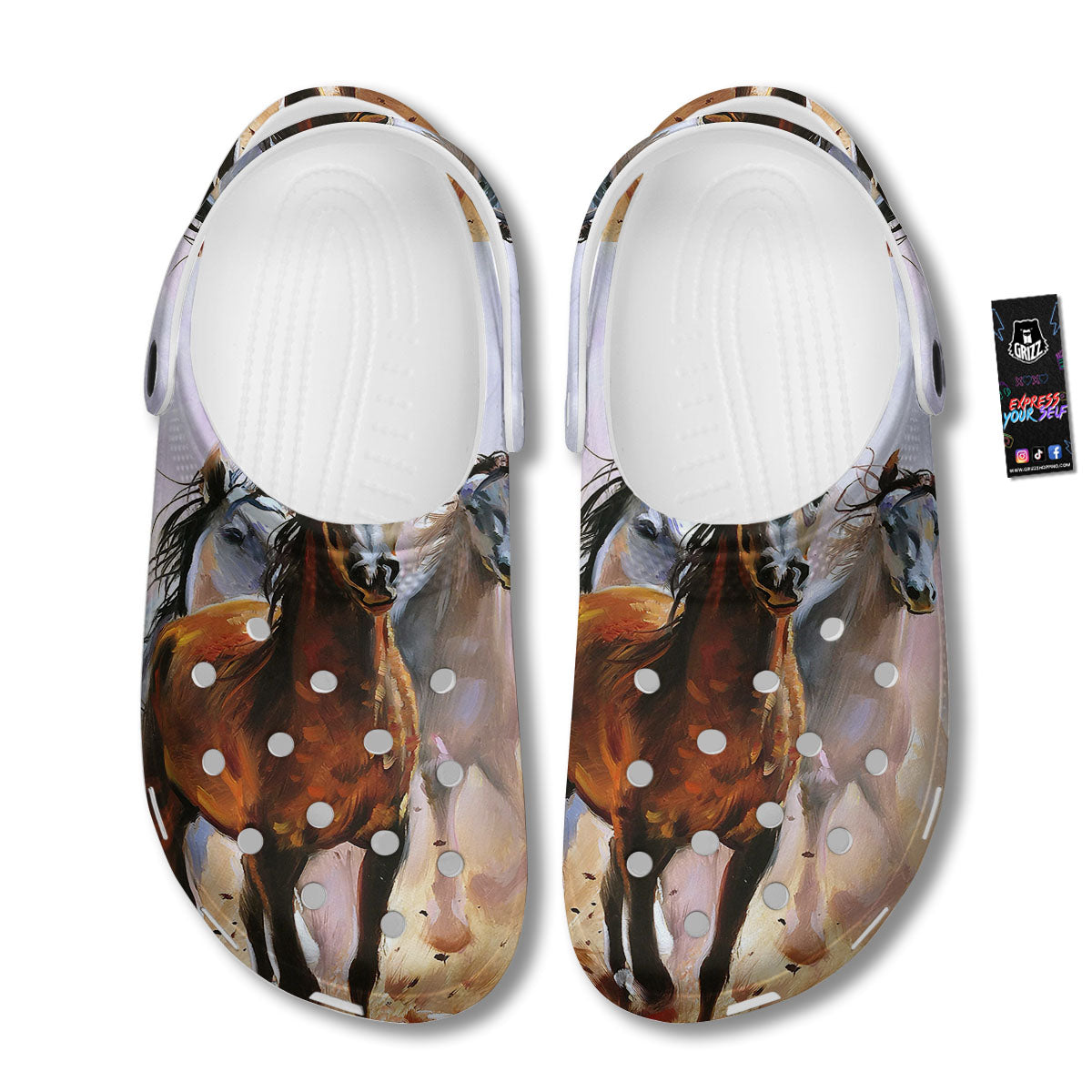 Painting Horse Vintage Print Clog-grizzshop