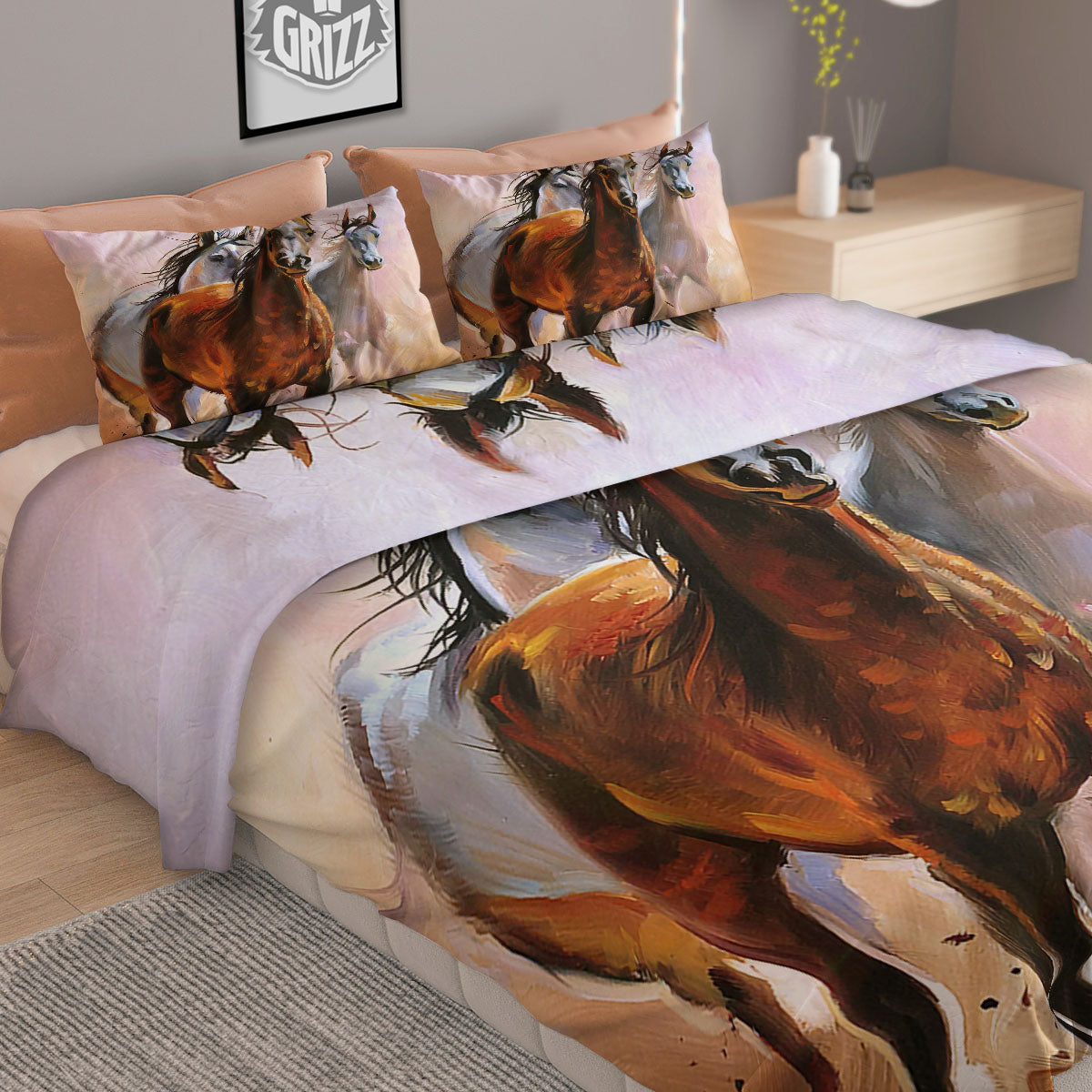Painting Horse Vintage Print Duvet Cover Bedding Set