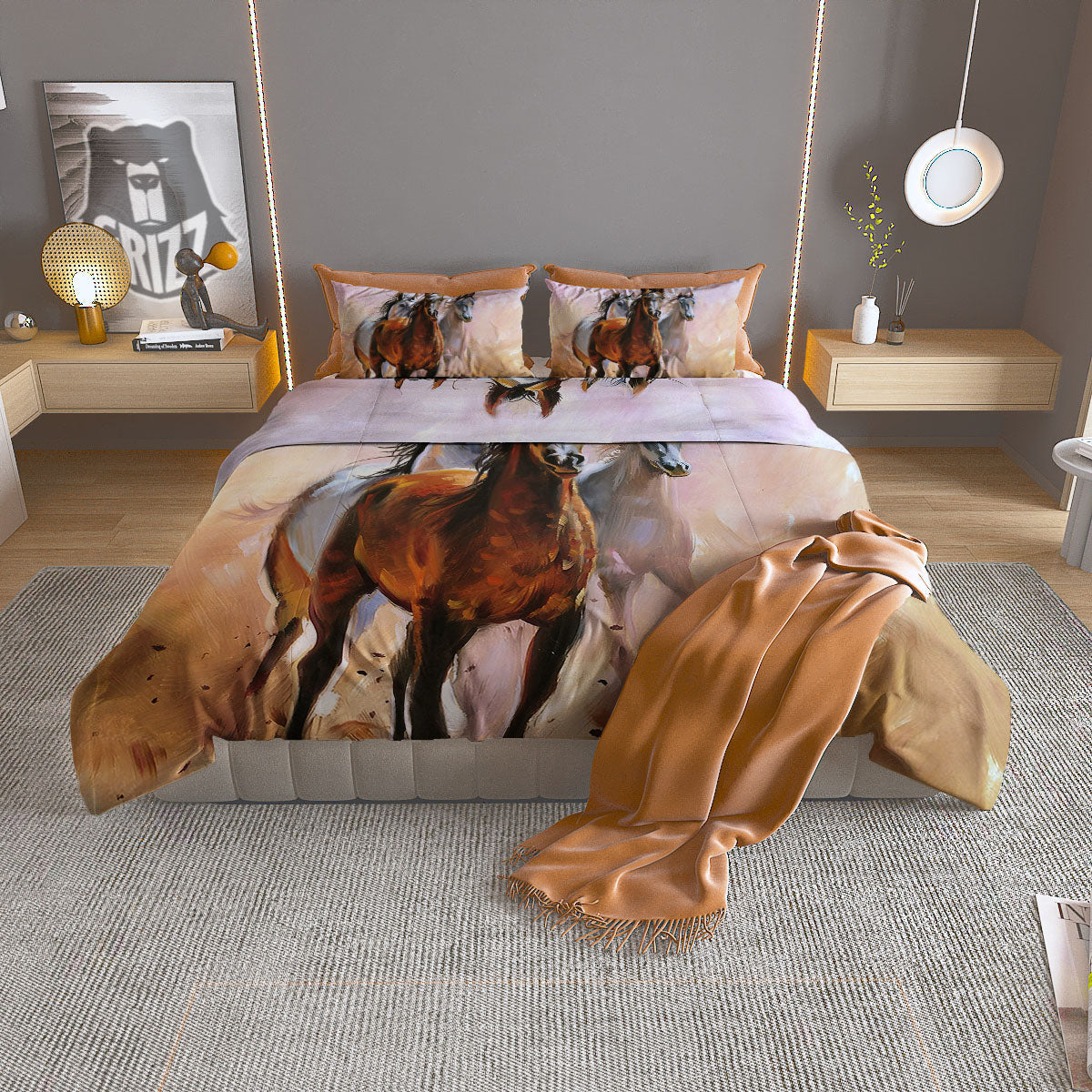 Painting Horse Vintage Print Duvet Cover Bedding Set