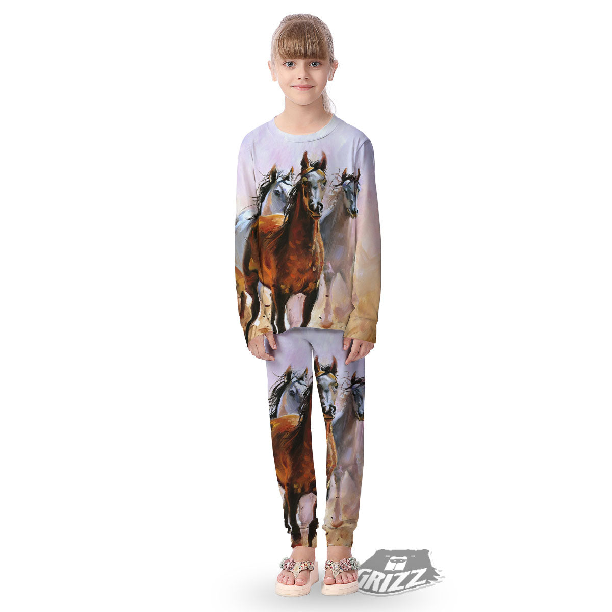 Painting Horse Vintage Print Kid's Pajamas-grizzshop