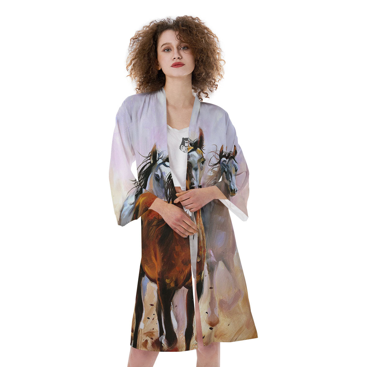Painting Horse Vintage Print Kimono-grizzshop