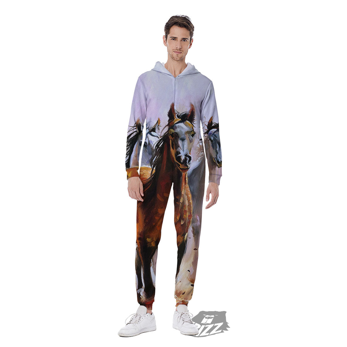 Painting Horse Vintage Print Men's Jumpsuit-grizzshop