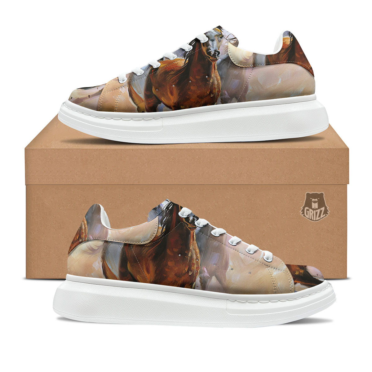 Painting Horse Vintage Print Platform Shoes-grizzshop