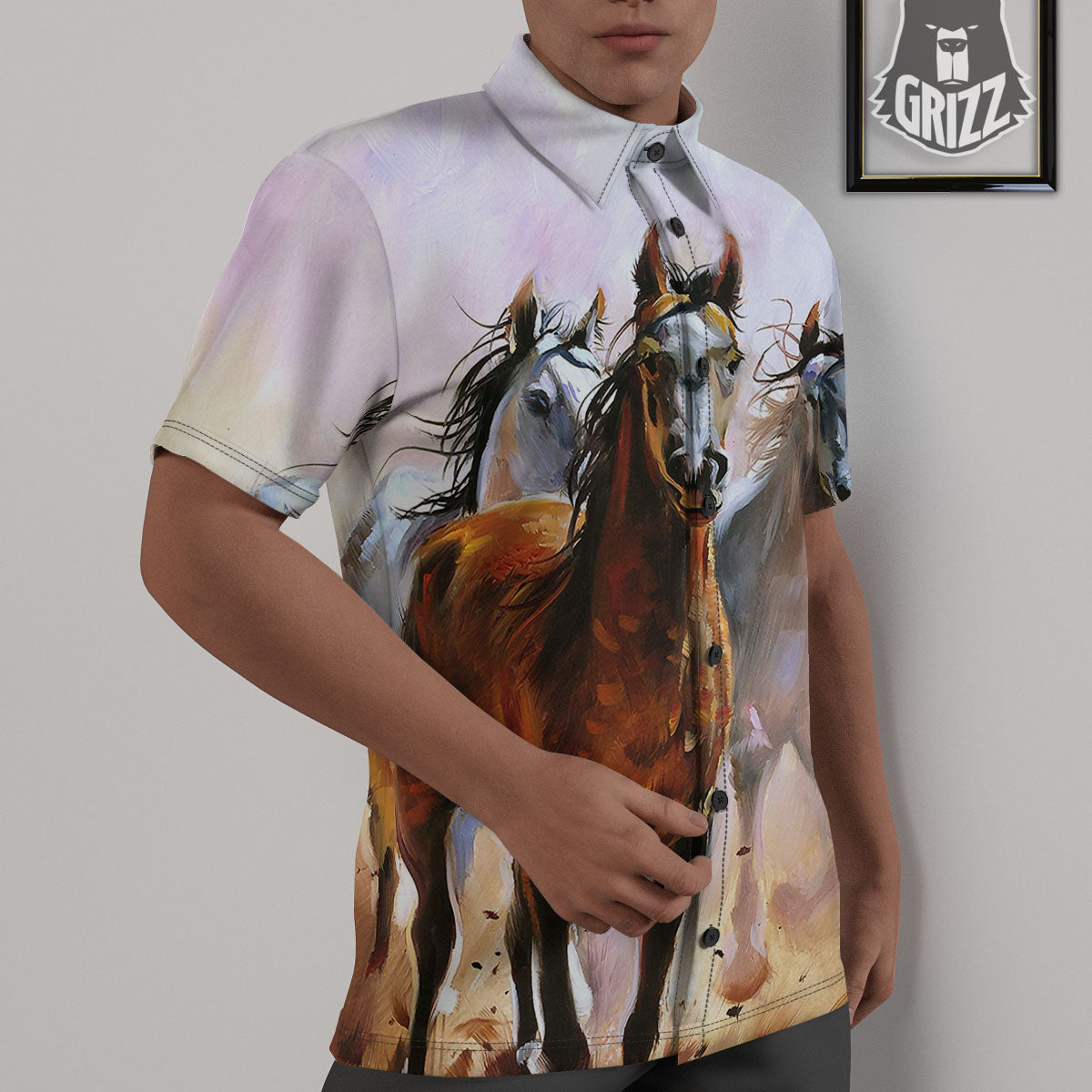 Painting Horse Vintage Print Untucked Shirts-grizzshop