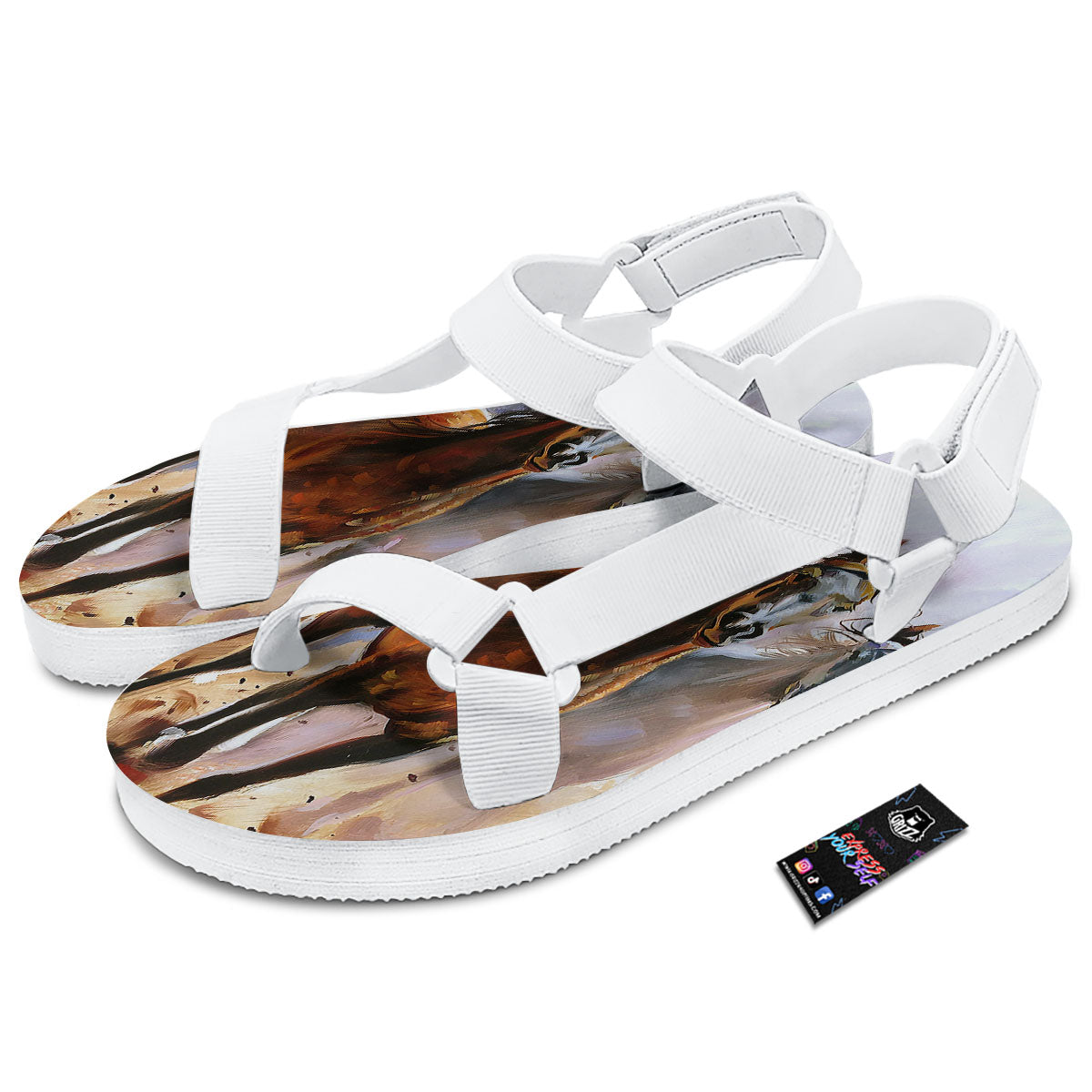 Painting Horse Vintage Print White Open Toe Sandals-grizzshop