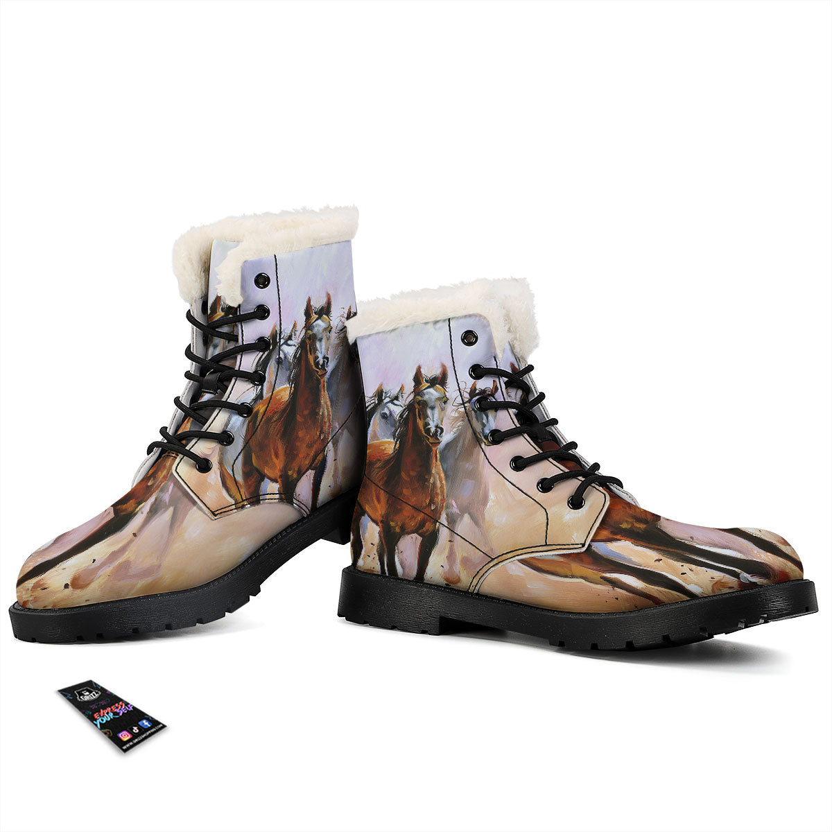 Painting Horse Vintage Print Winter Boots-grizzshop