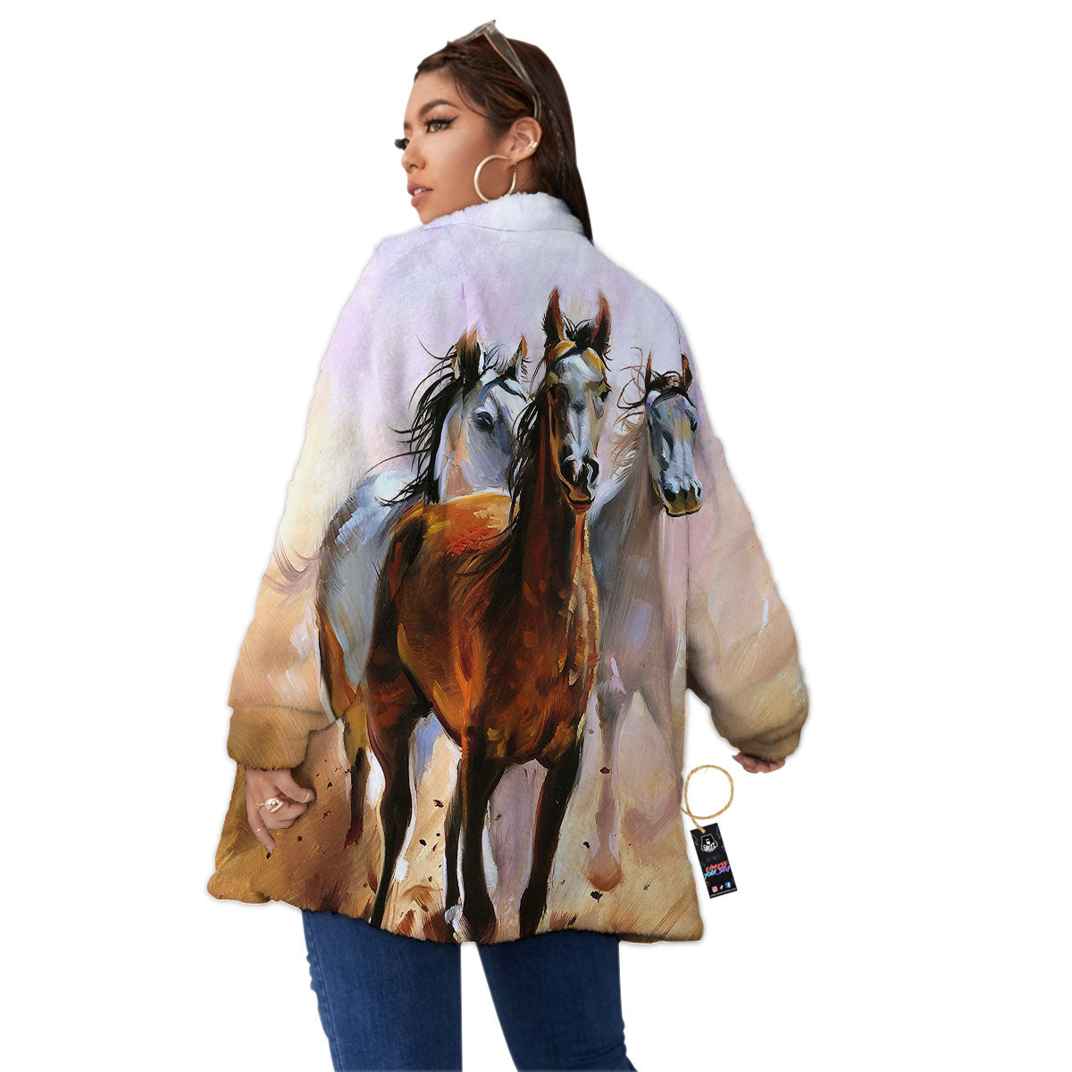 Painting Horse Vintage Print Women's Sherpa Jacket-grizzshop