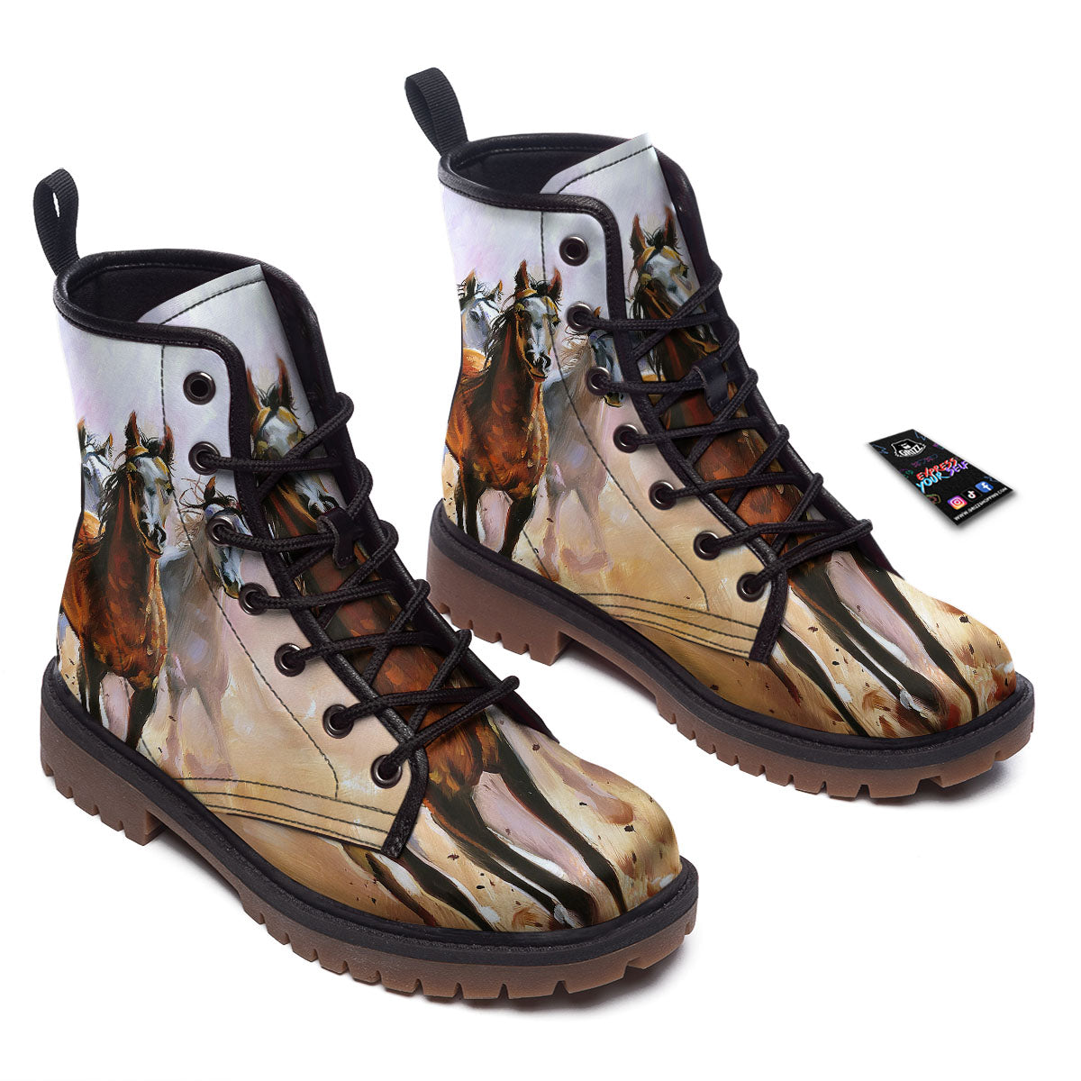 Painting Horse Vintage Print Work Boots-grizzshop