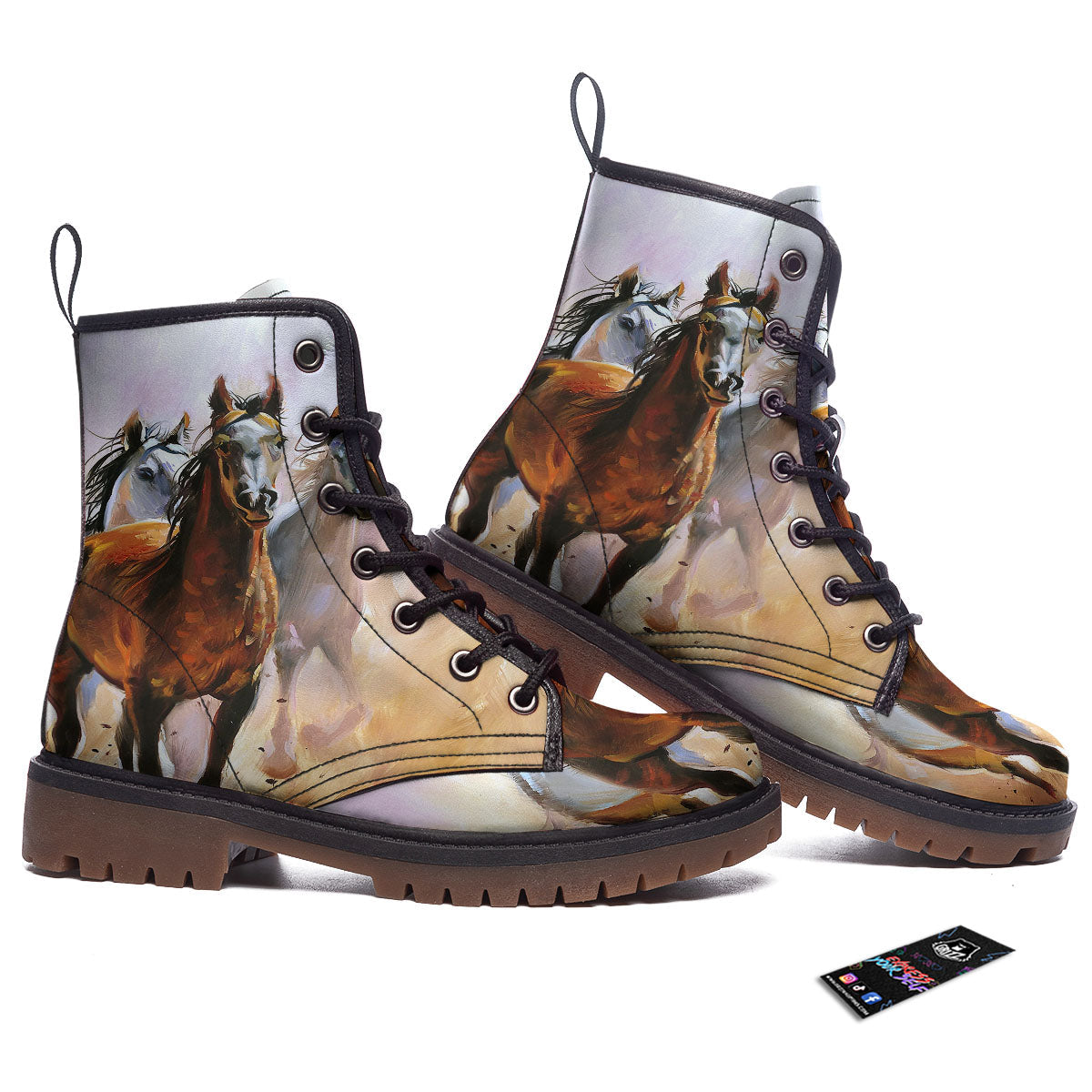 Painting Horse Vintage Print Work Boots-grizzshop