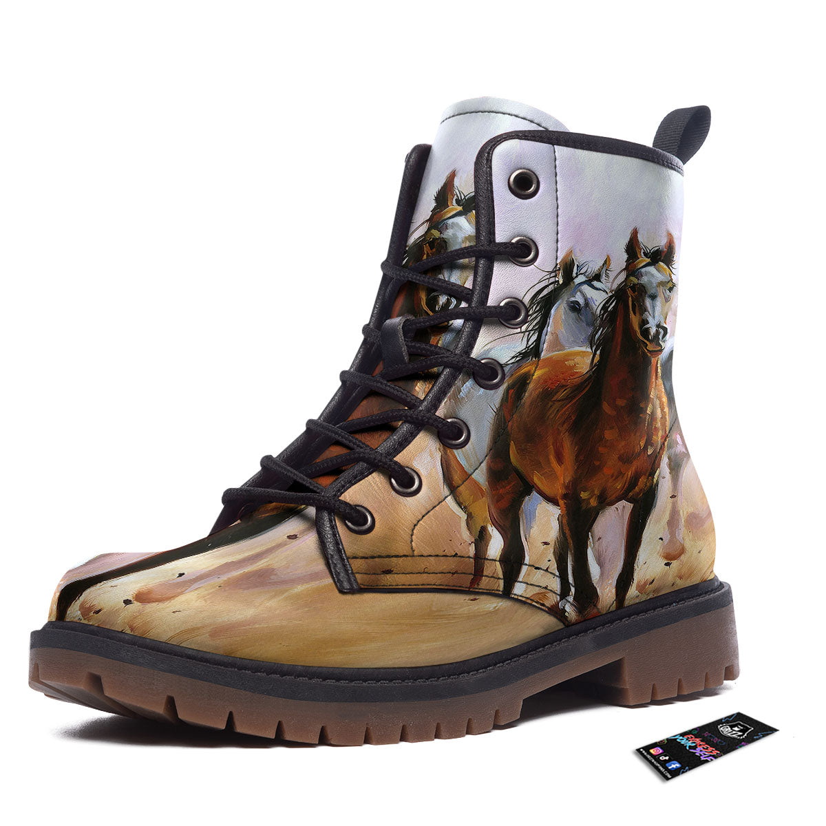 Painting Horse Vintage Print Work Boots-grizzshop