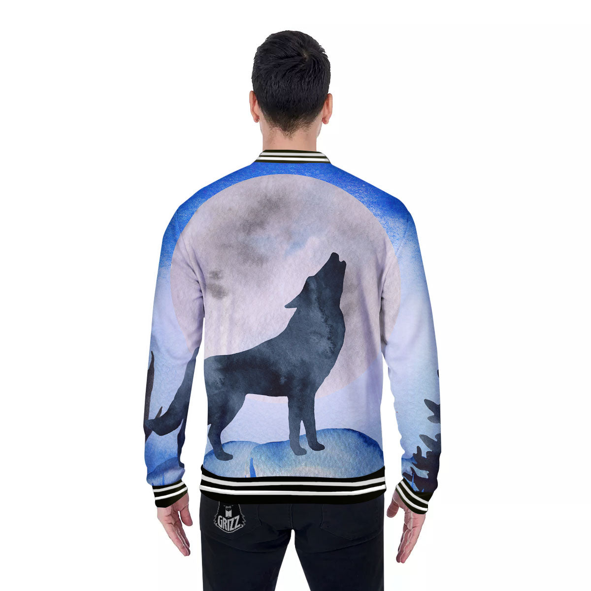 Painting Howling Wolf Snowy Print Baseball Jacket-grizzshop