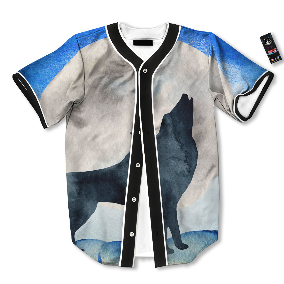 Painting Howling Wolf Snowy Print Baseball Jersey-grizzshop