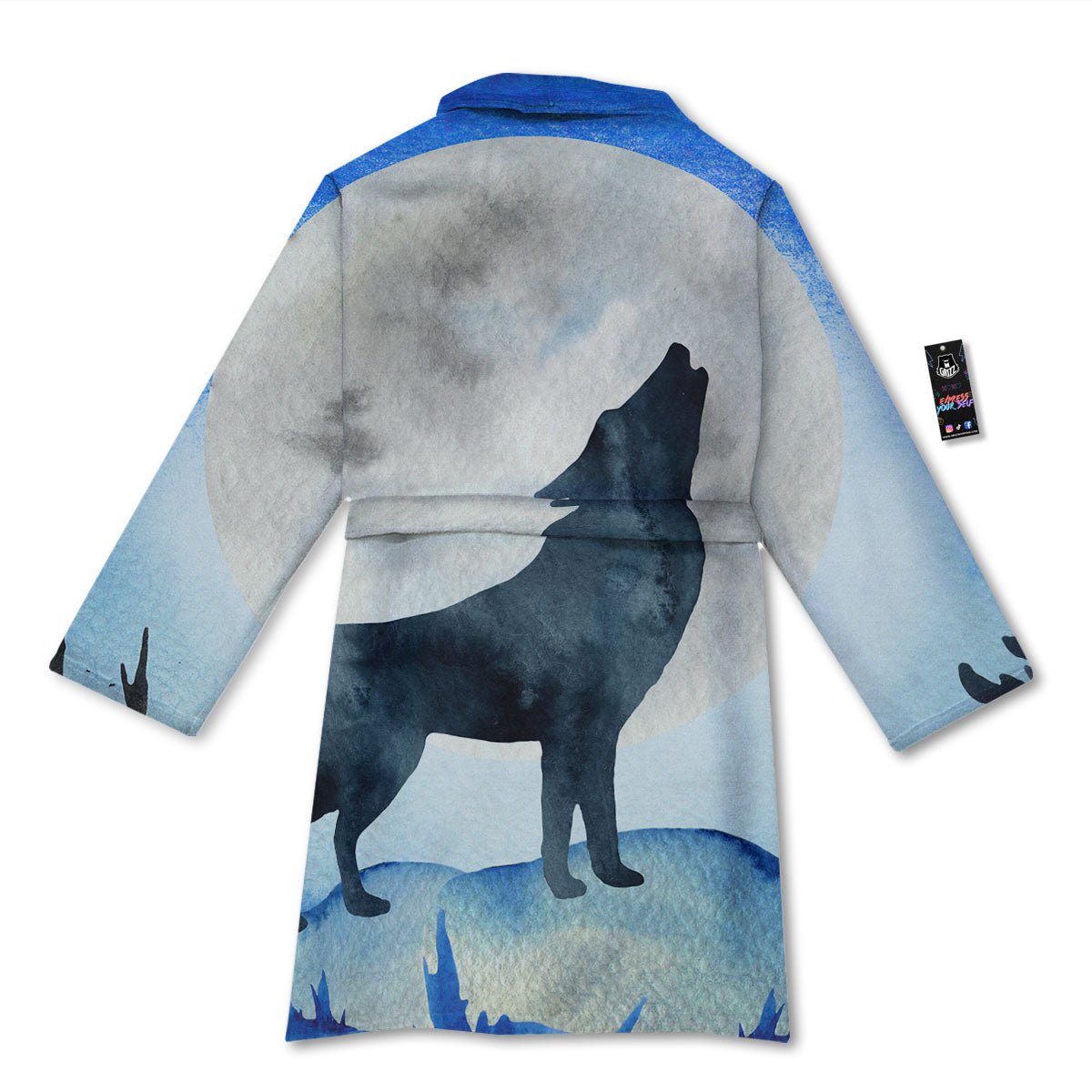 Painting Howling Wolf Snowy Print Bathrobe-grizzshop