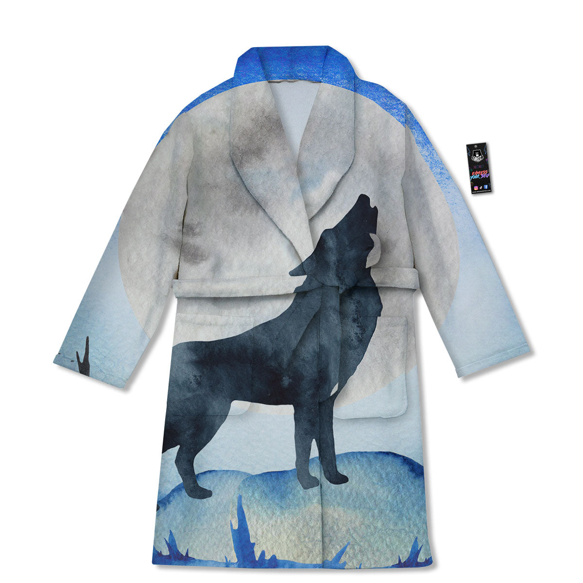 Painting Howling Wolf Snowy Print Bathrobe-grizzshop