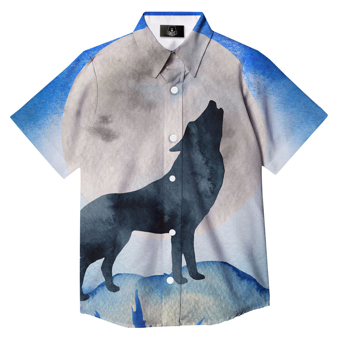 Painting Howling Wolf Snowy Print Button Up Shirt-grizzshop