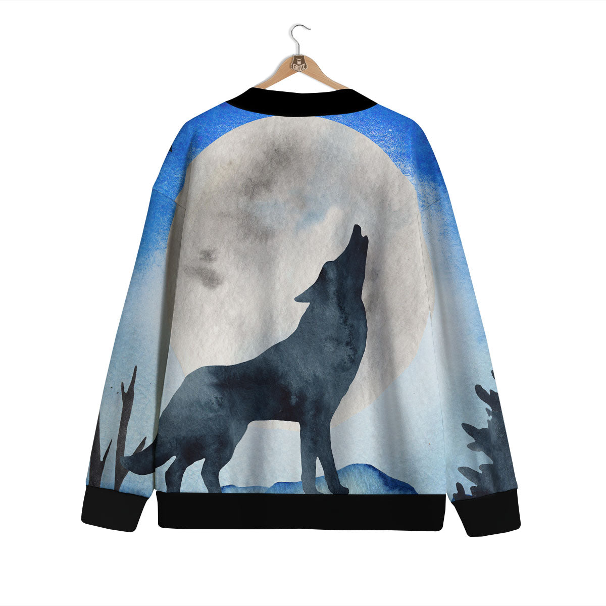 Painting Howling Wolf Snowy Print Cardigan-grizzshop