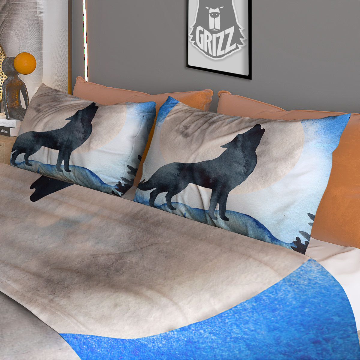 Painting Howling Wolf Snowy Print Duvet Cover Bedding Set