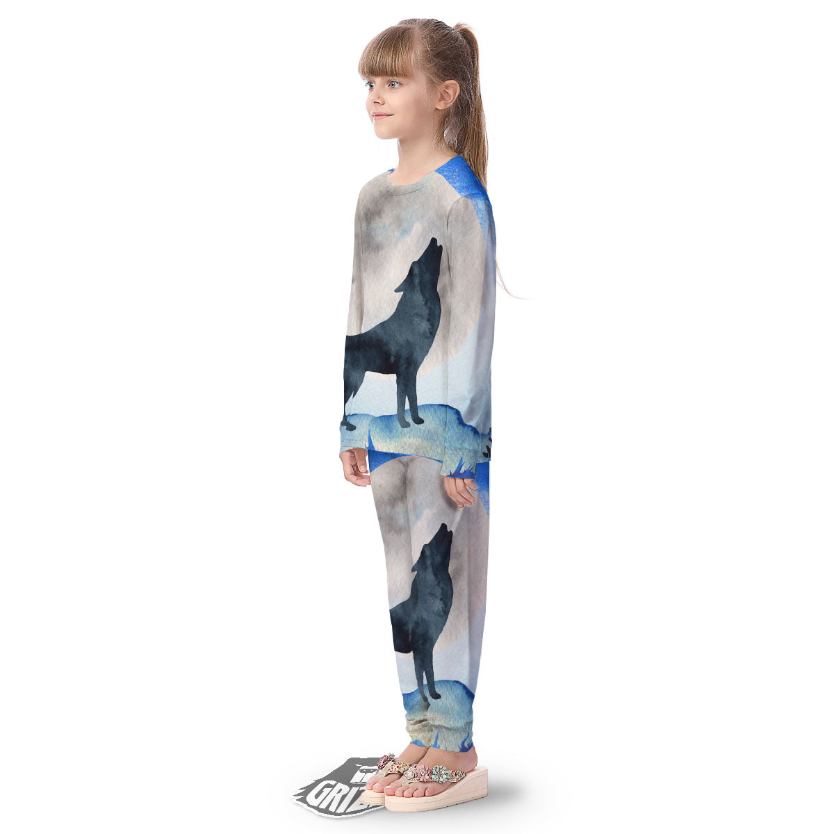 Painting Howling Wolf Snowy Print Kid's Pajamas-grizzshop
