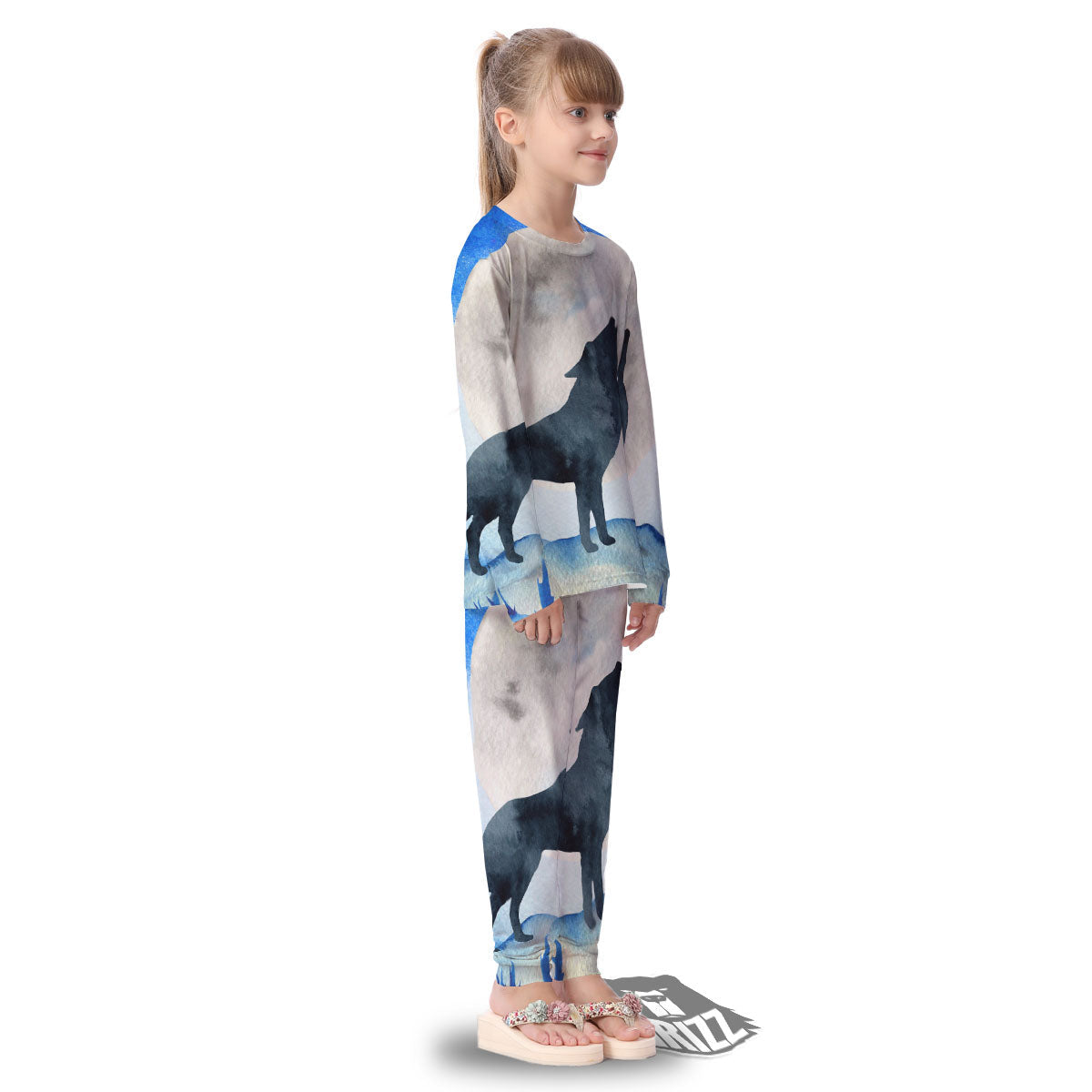 Painting Howling Wolf Snowy Print Kid's Pajamas-grizzshop