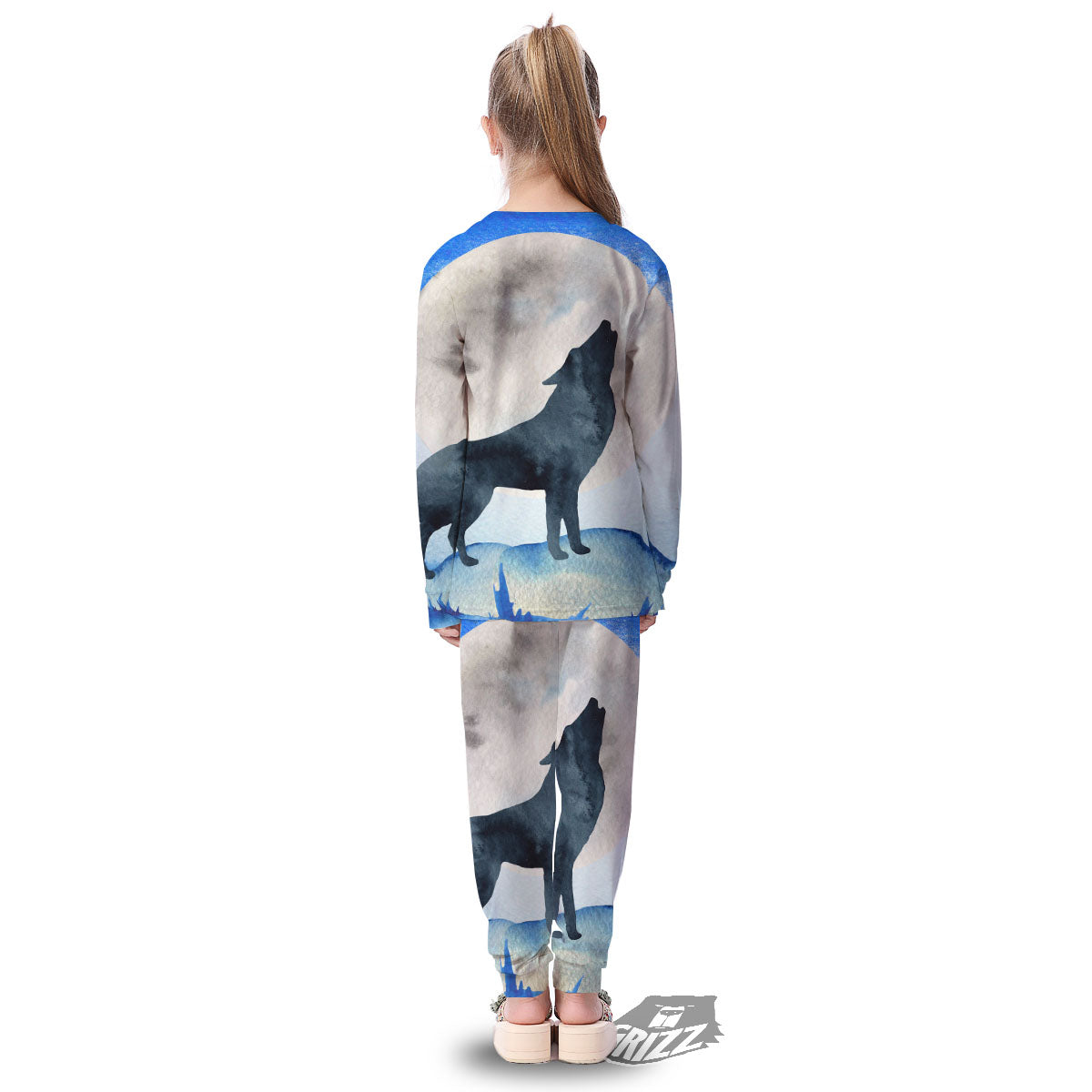 Painting Howling Wolf Snowy Print Kid's Pajamas-grizzshop