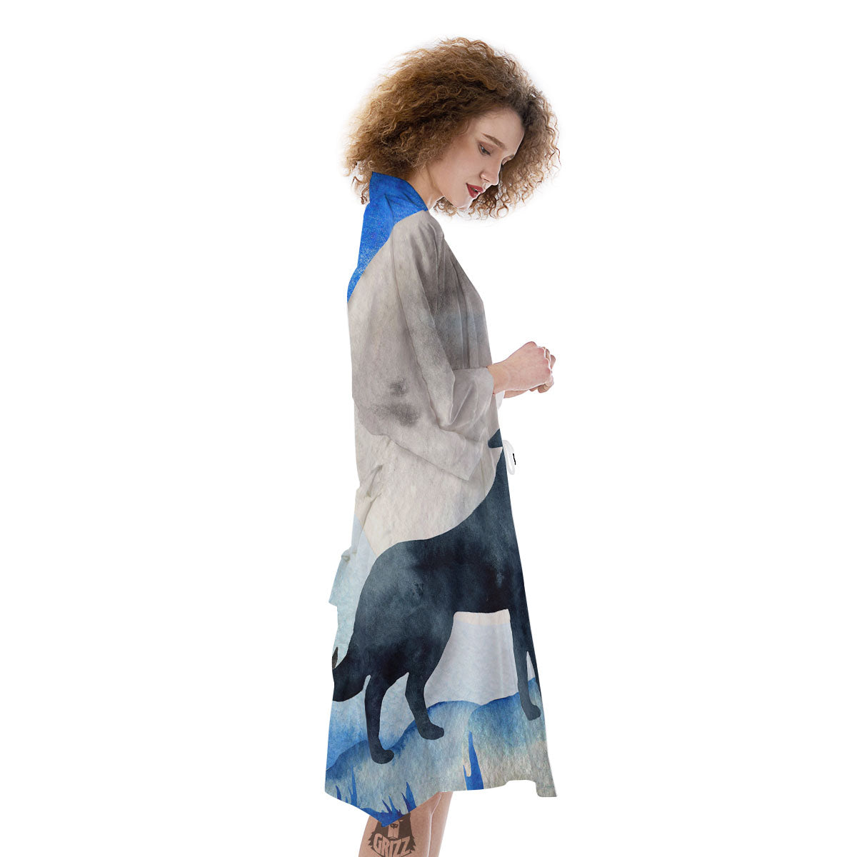 Painting Howling Wolf Snowy Print Kimono-grizzshop
