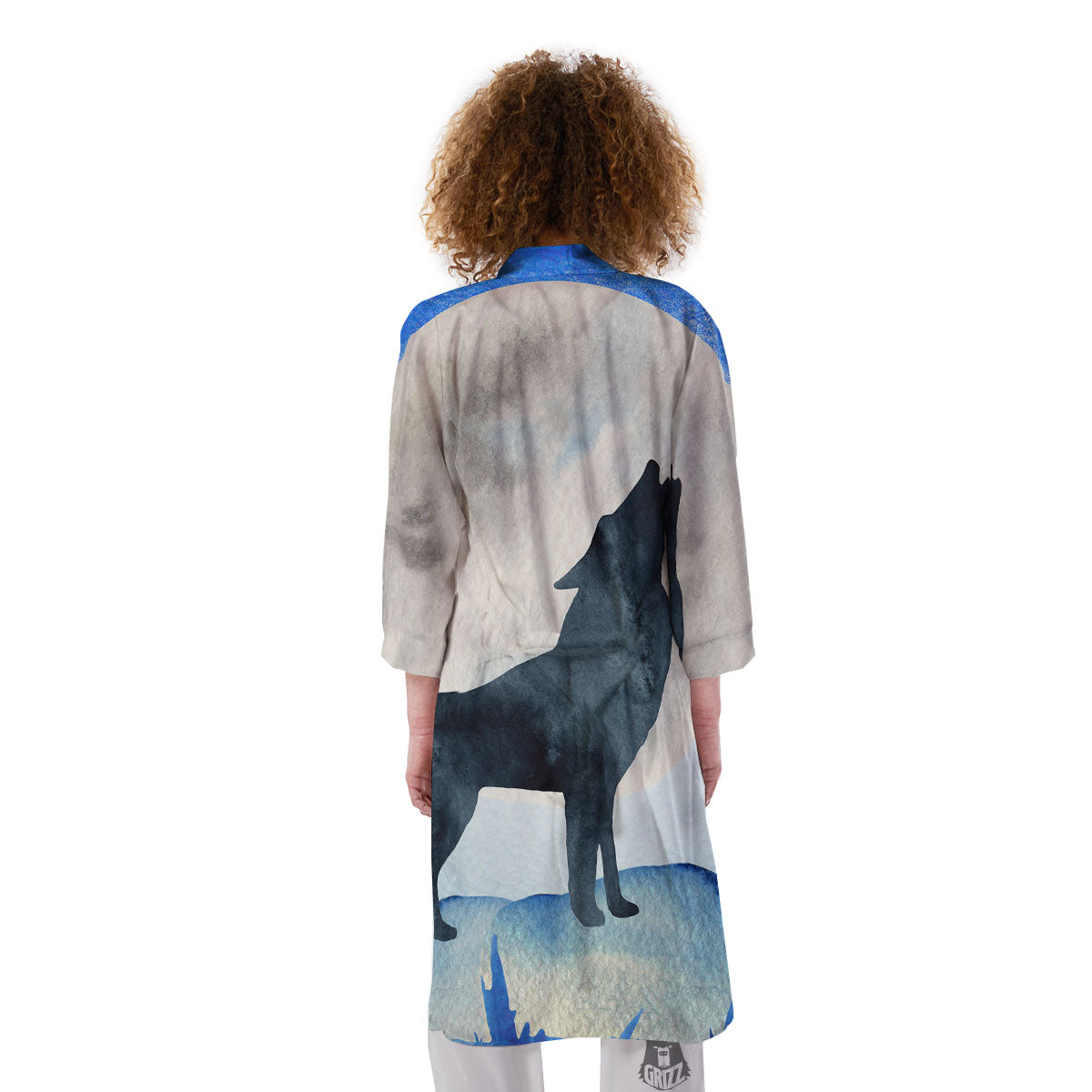 Painting Howling Wolf Snowy Print Kimono-grizzshop