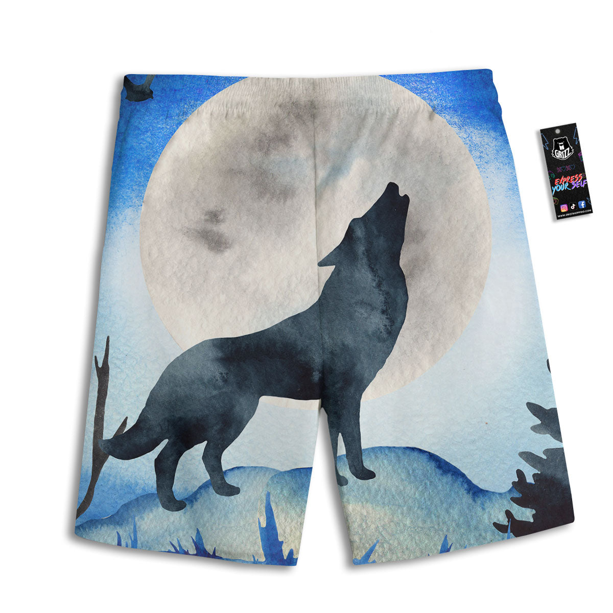 Painting Howling Wolf Snowy Print Men's Athletic Shorts