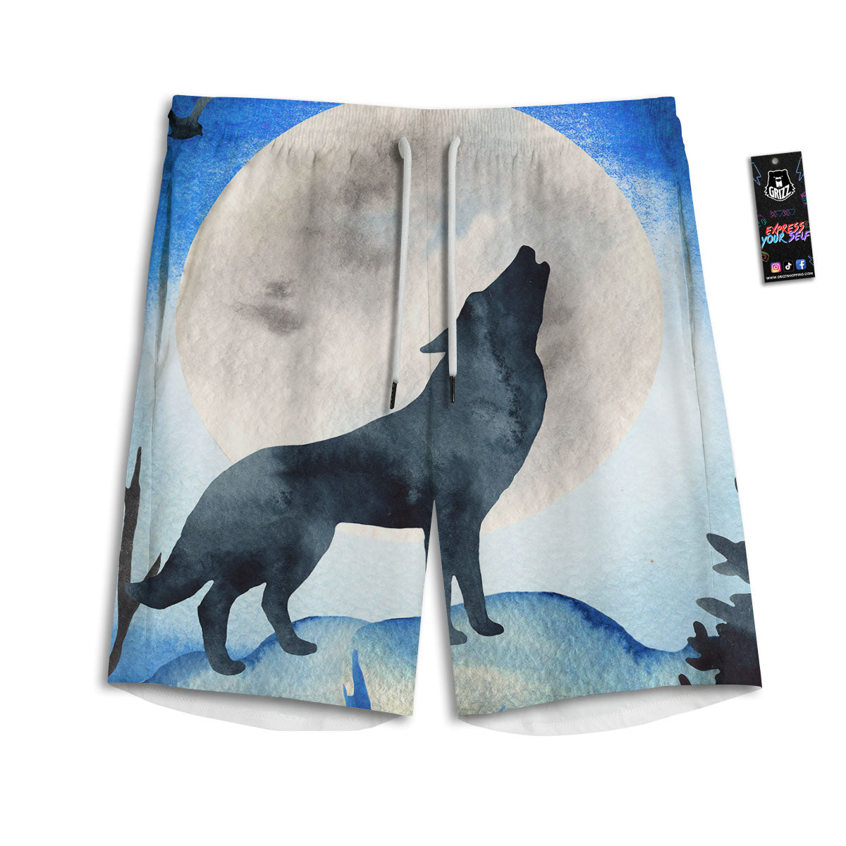 Painting Howling Wolf Snowy Print Men's Athletic Shorts