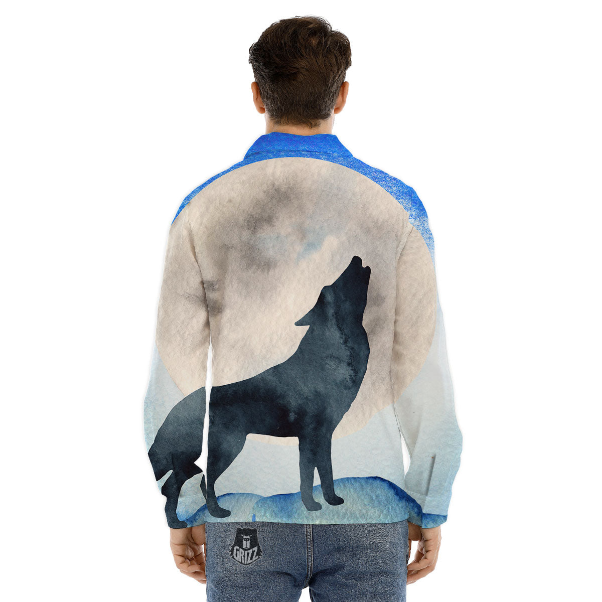 Painting Howling Wolf Snowy Print Men's Dress Shirts-grizzshop