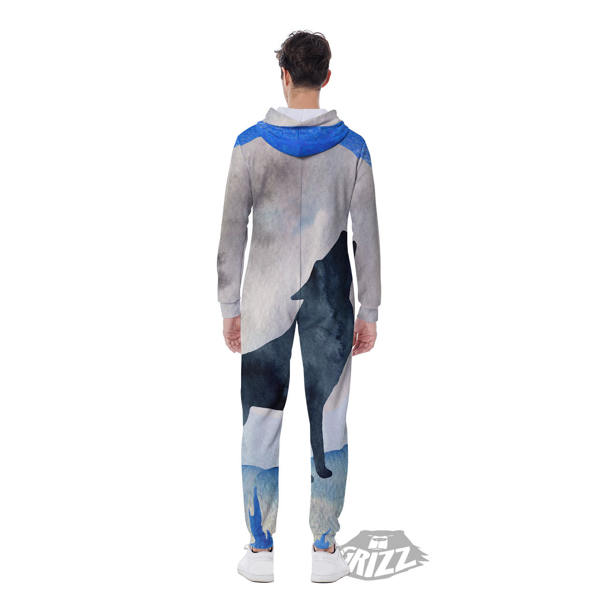 Painting Howling Wolf Snowy Print Men's Jumpsuit-grizzshop