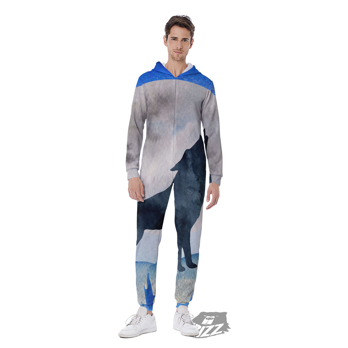 Painting Howling Wolf Snowy Print Men's Jumpsuit-grizzshop
