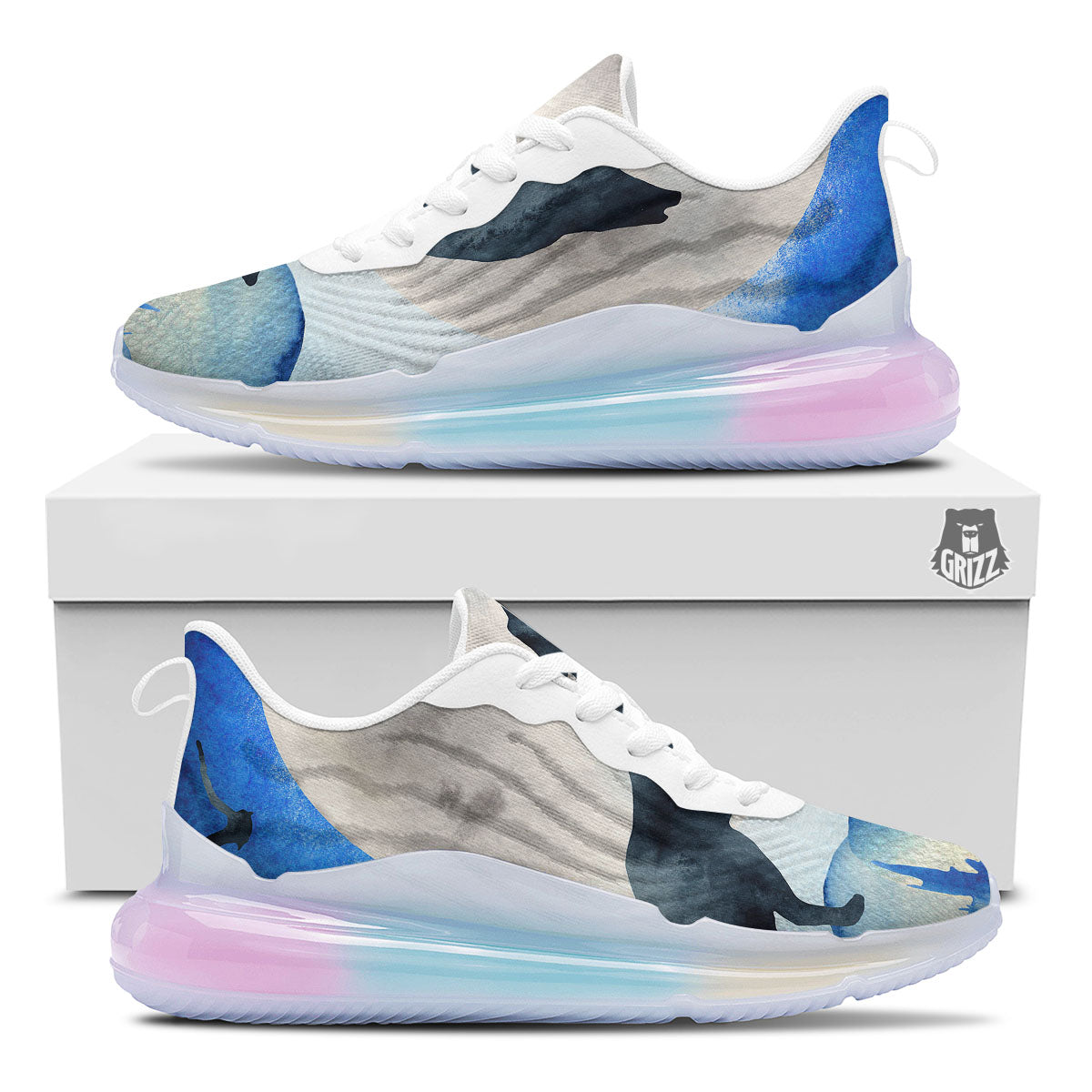 Painting Howling Wolf Snowy Print Running Sneakers-grizzshop