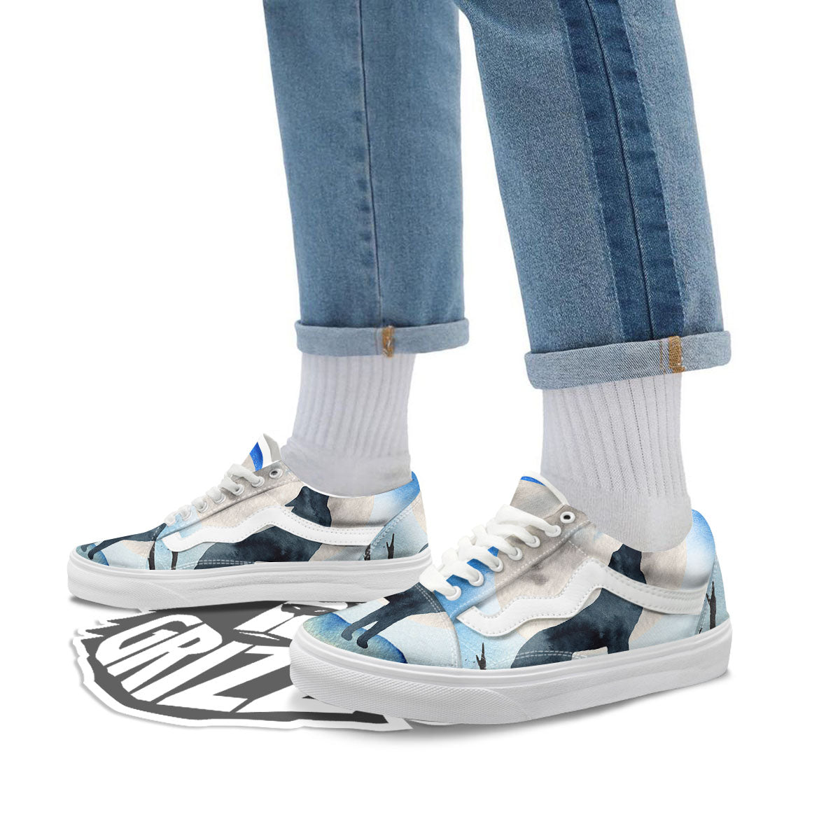 Painting Howling Wolf Snowy Print Skate Shoes-grizzshop