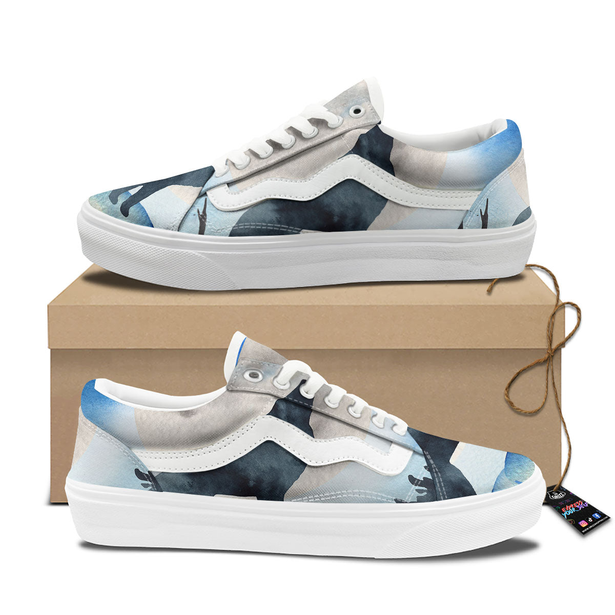 Painting Howling Wolf Snowy Print Skate Shoes-grizzshop