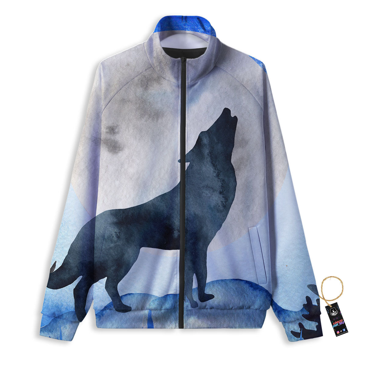 Painting Howling Wolf Snowy Print Track Jacket-grizzshop