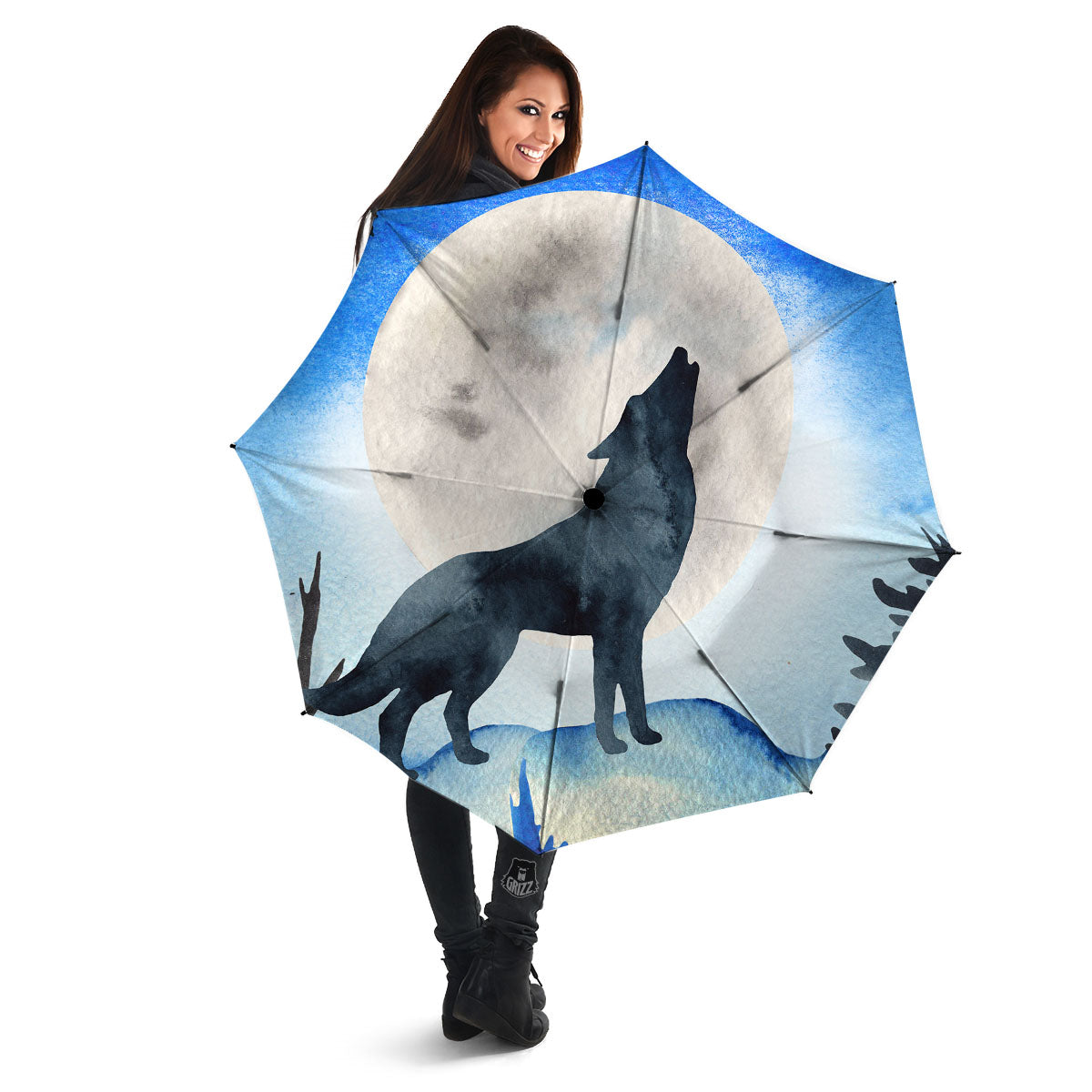 Painting Howling Wolf Snowy Print Umbrella-grizzshop