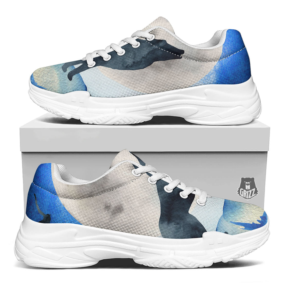 Painting Howling Wolf Snowy Print White Chunky Shoes-grizzshop
