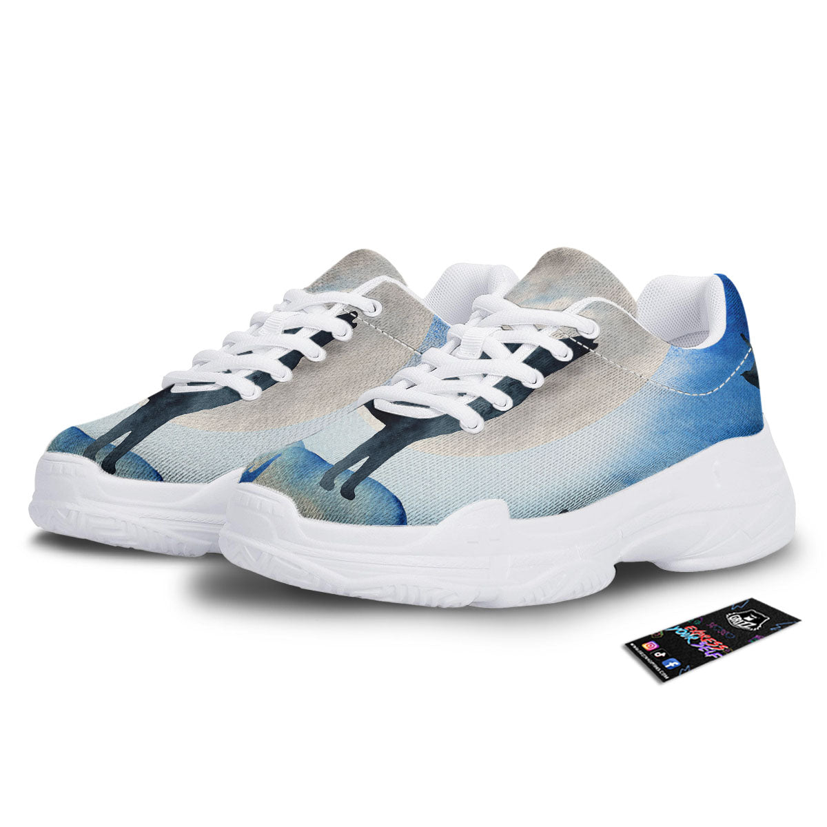 Painting Howling Wolf Snowy Print White Chunky Shoes-grizzshop