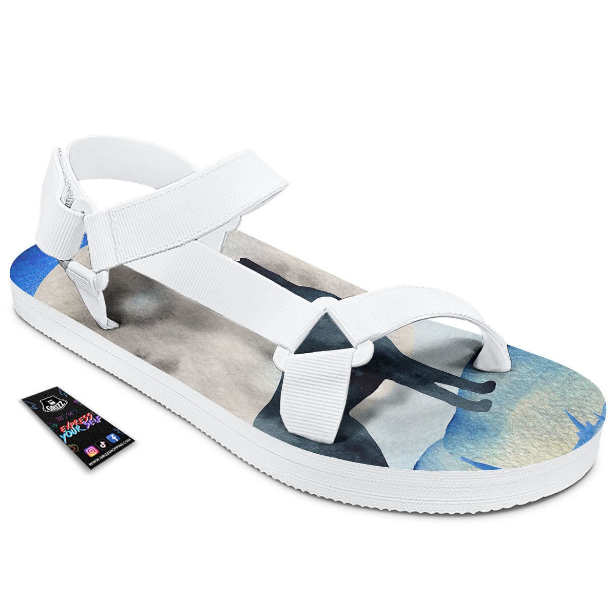 Painting Howling Wolf Snowy Print White Open Toe Sandals-grizzshop