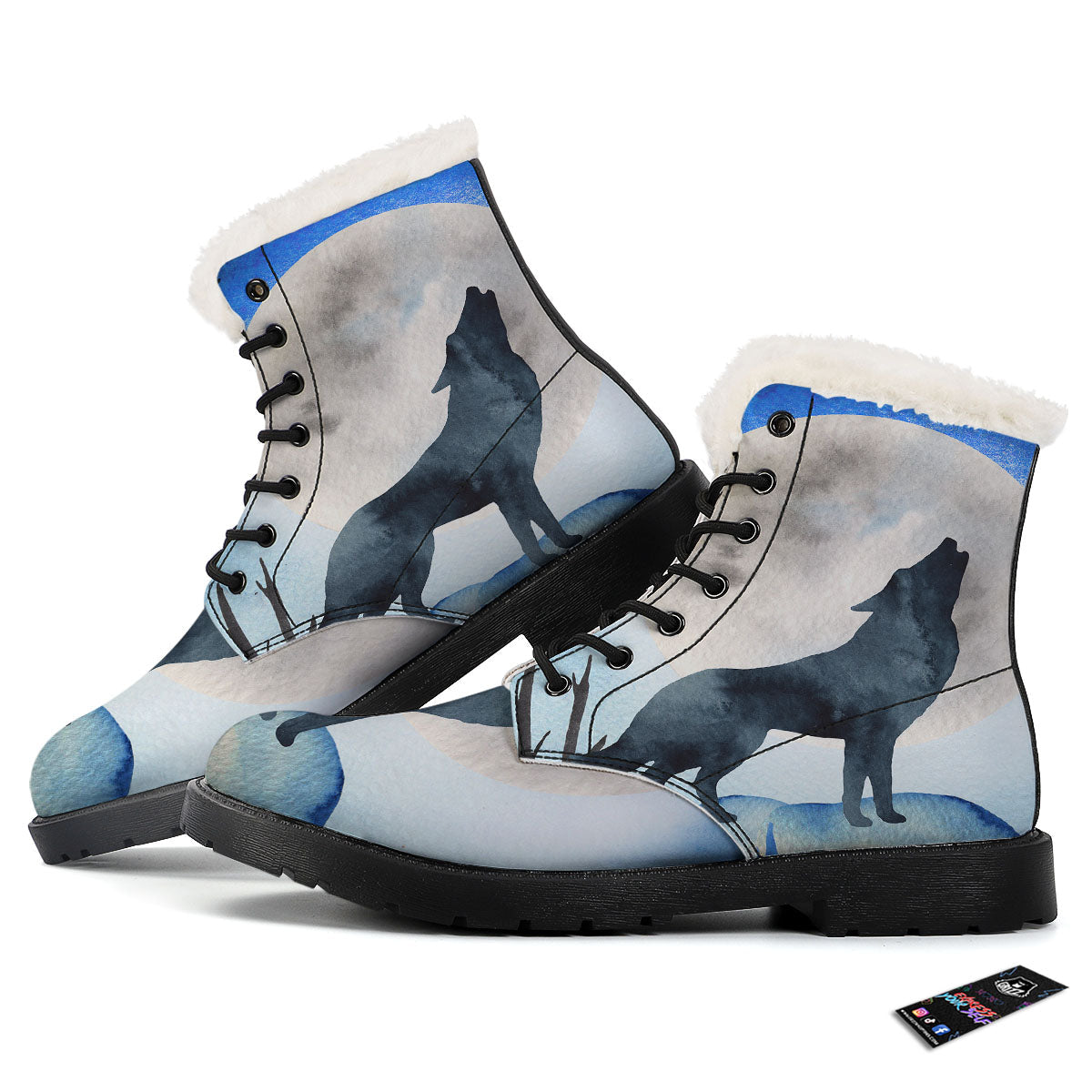 Painting Howling Wolf Snowy Print Winter Boots-grizzshop
