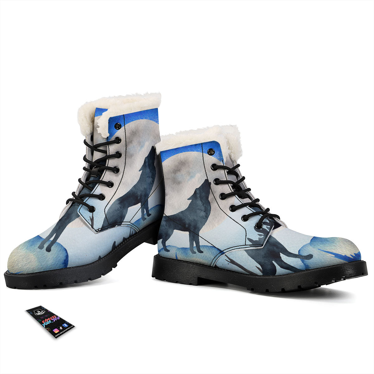 Painting Howling Wolf Snowy Print Winter Boots-grizzshop