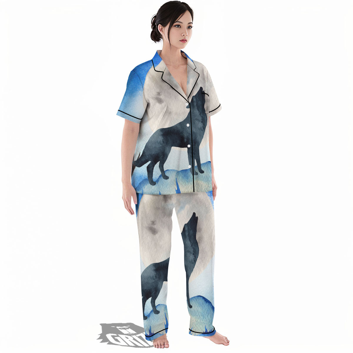 Painting Howling Wolf Snowy Print Women's Pajamas Set-grizzshop