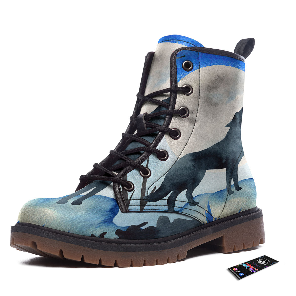 Painting Howling Wolf Snowy Print Work Boots-grizzshop