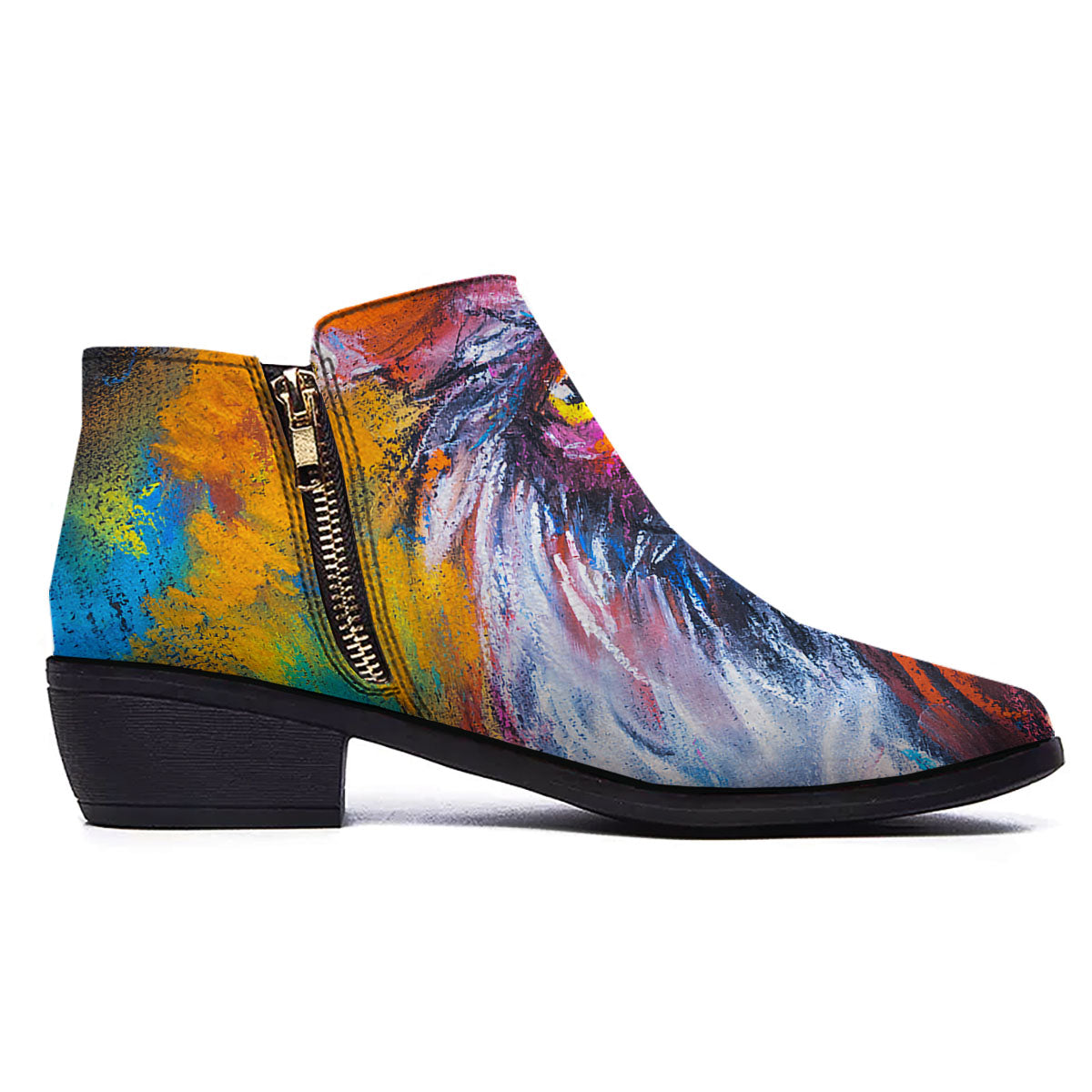 Painting Rooster Print Ankle Boots-grizzshop