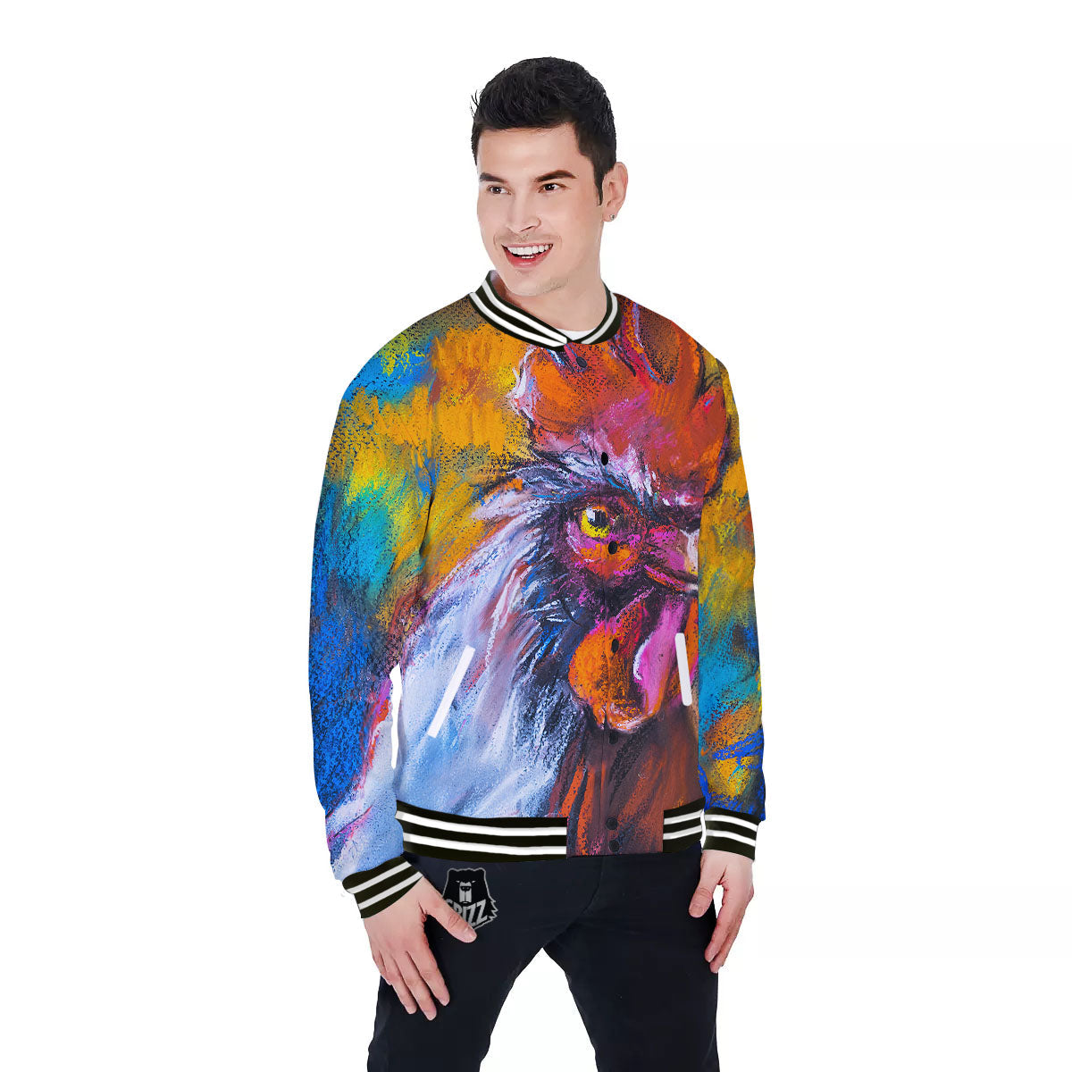 Painting Rooster Print Baseball Jacket-grizzshop